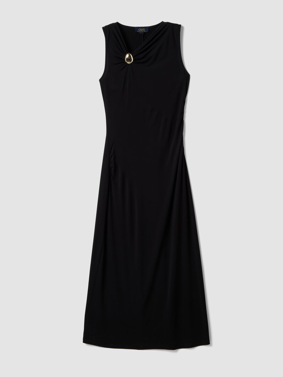 Black sleeveless stretch midi dress_4