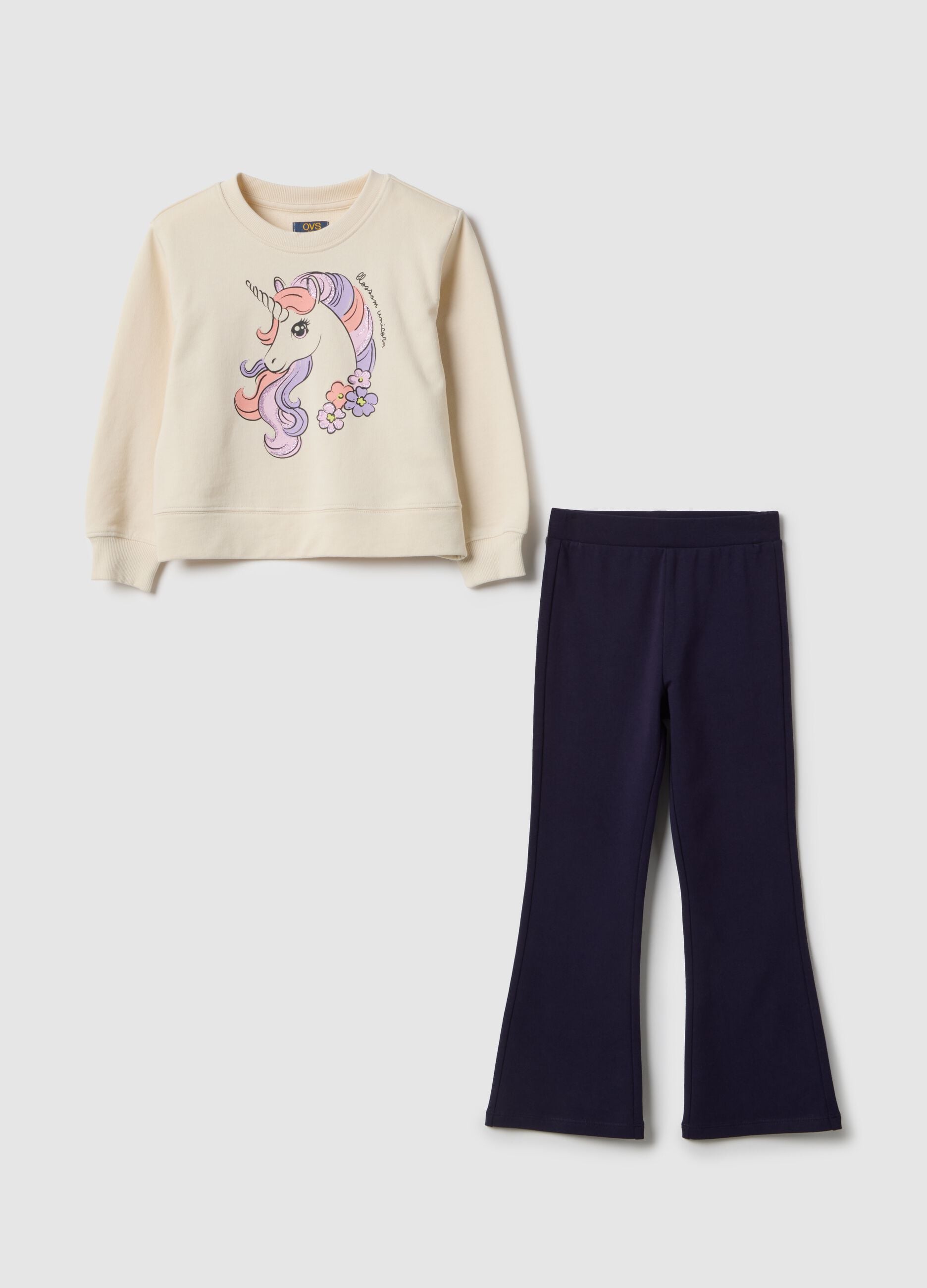Girls' regular fit pure cotton multicolour jogger set