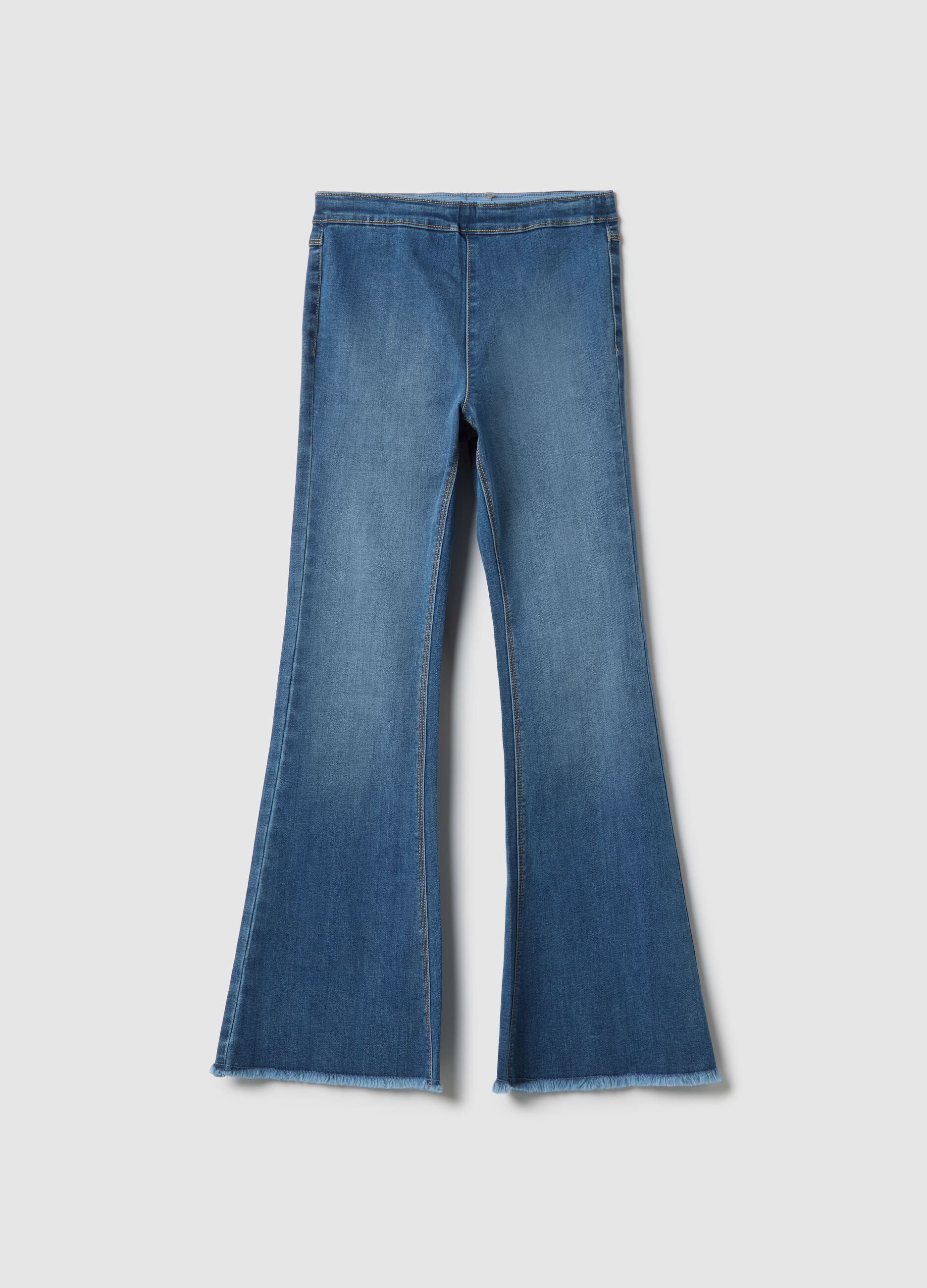 Girls' Blue Stretch Cotton Flare Fit Jeggings