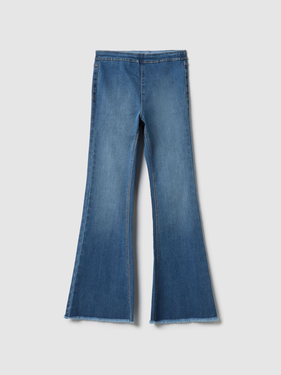 Girls' Blue Stretch Cotton Flare Fit Jeggings_3