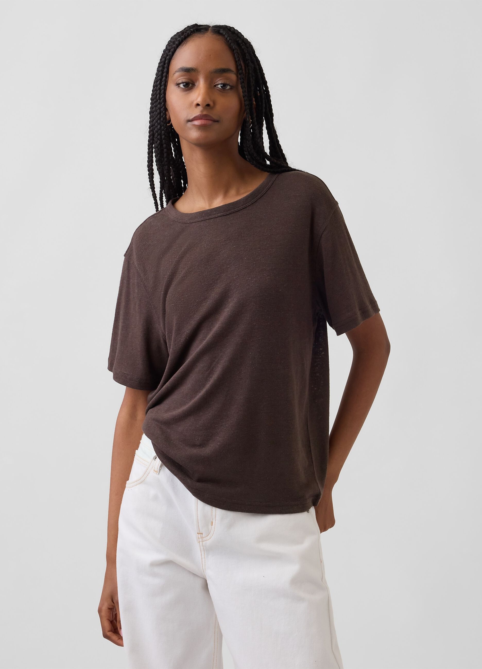 T-shirt a maniche corte in misto lino