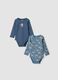 Pack of 2 blue organic cotton crew-neck baby bodysuits with puppy print_0