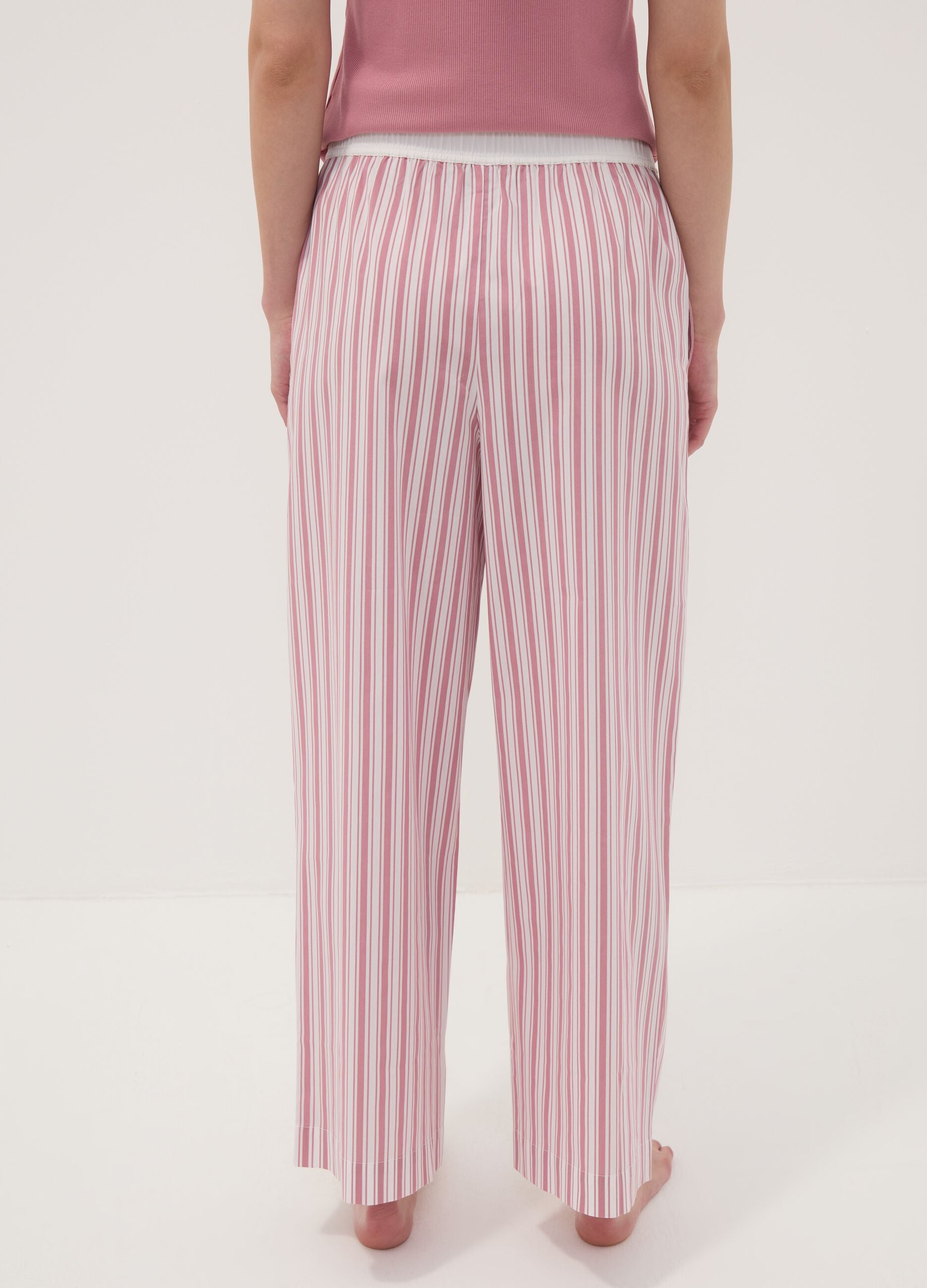 Pink striped stretch cotton-blend poplin pyjama trousers