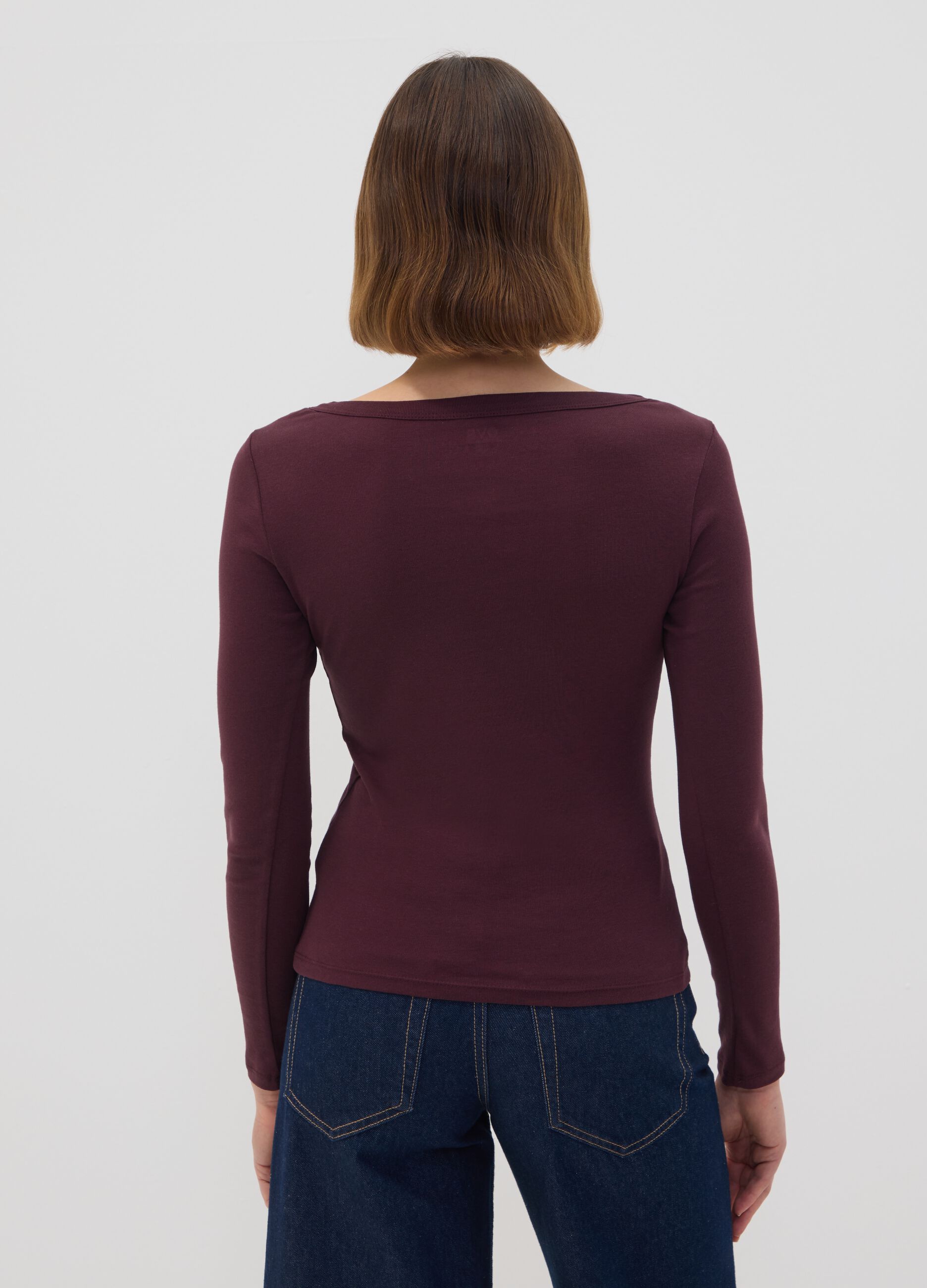 Purple pure cotton crew-neck T-shirt, regular fit