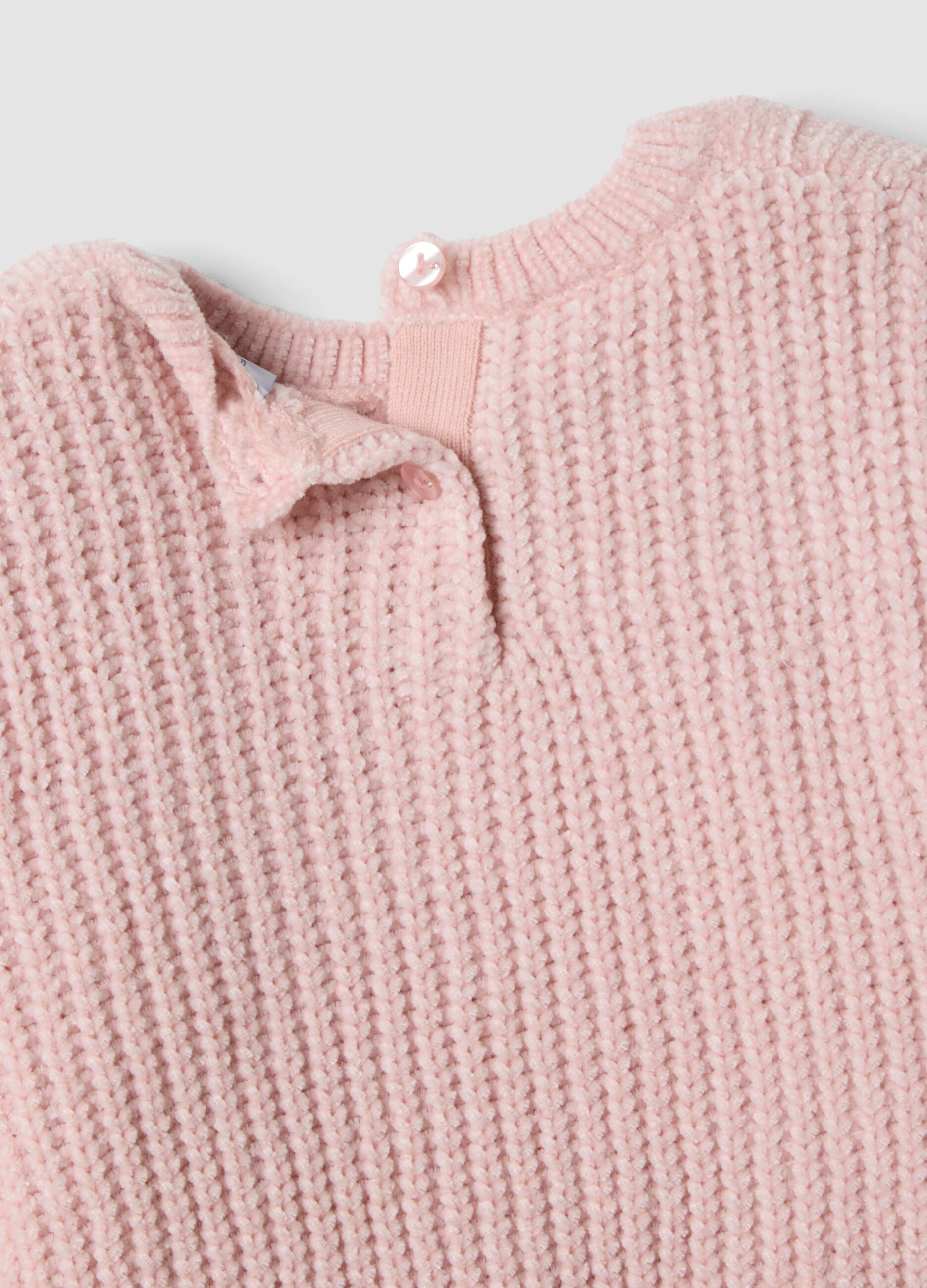Pink knitted crew-neck jumper for baby girl