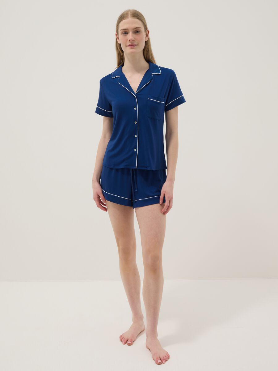 Regular fit blue stretch viscose blend pyjama shorts_0
