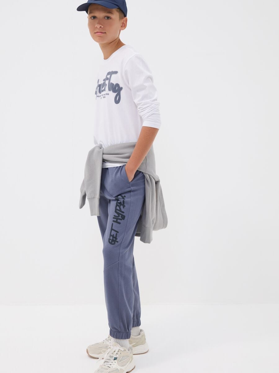 Grey oversized pure cotton jogger trousers with "Get Hyped" slogan for boys_0