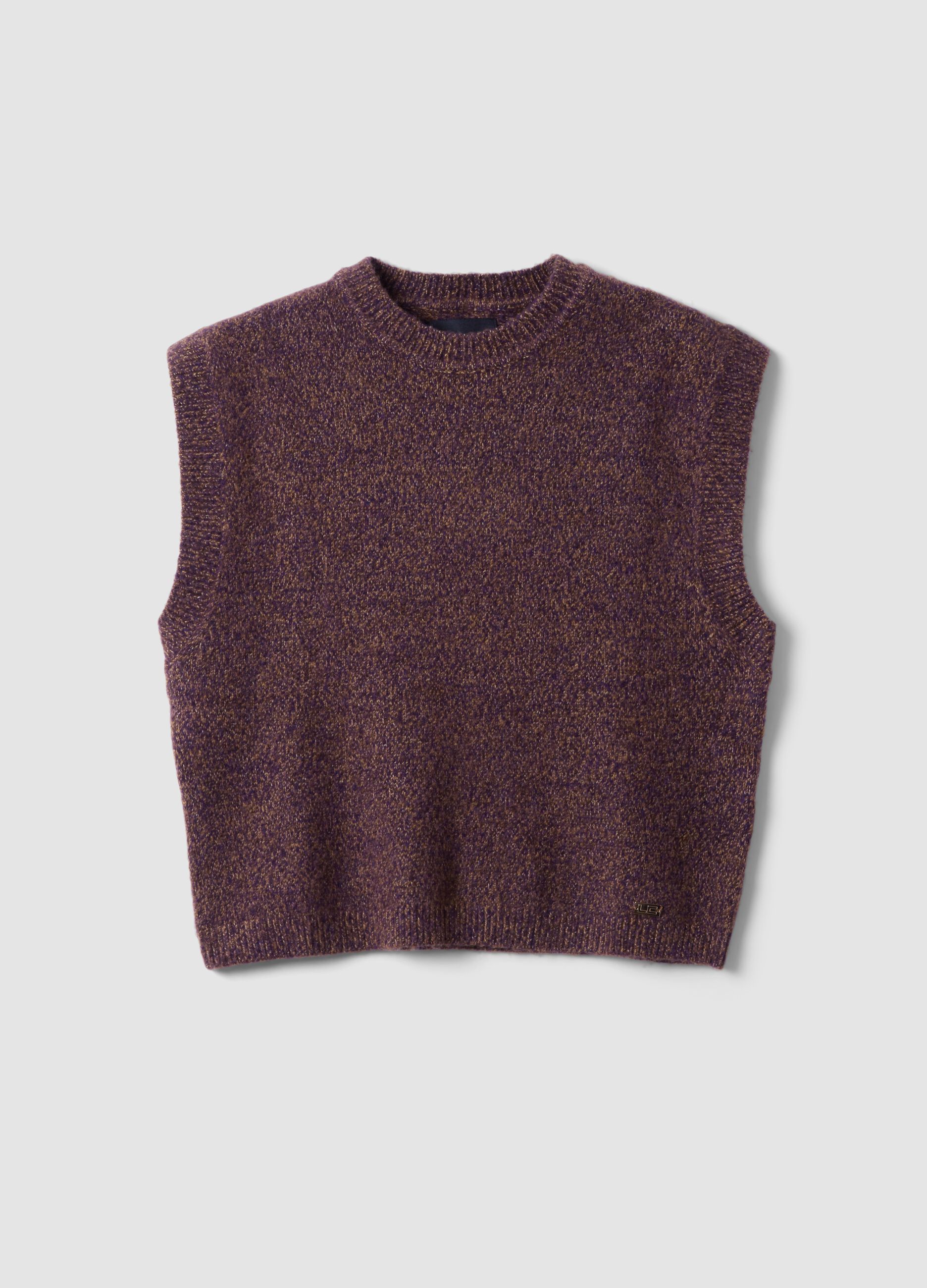 Brown crew-neck gilet in lyocell and wool blend
