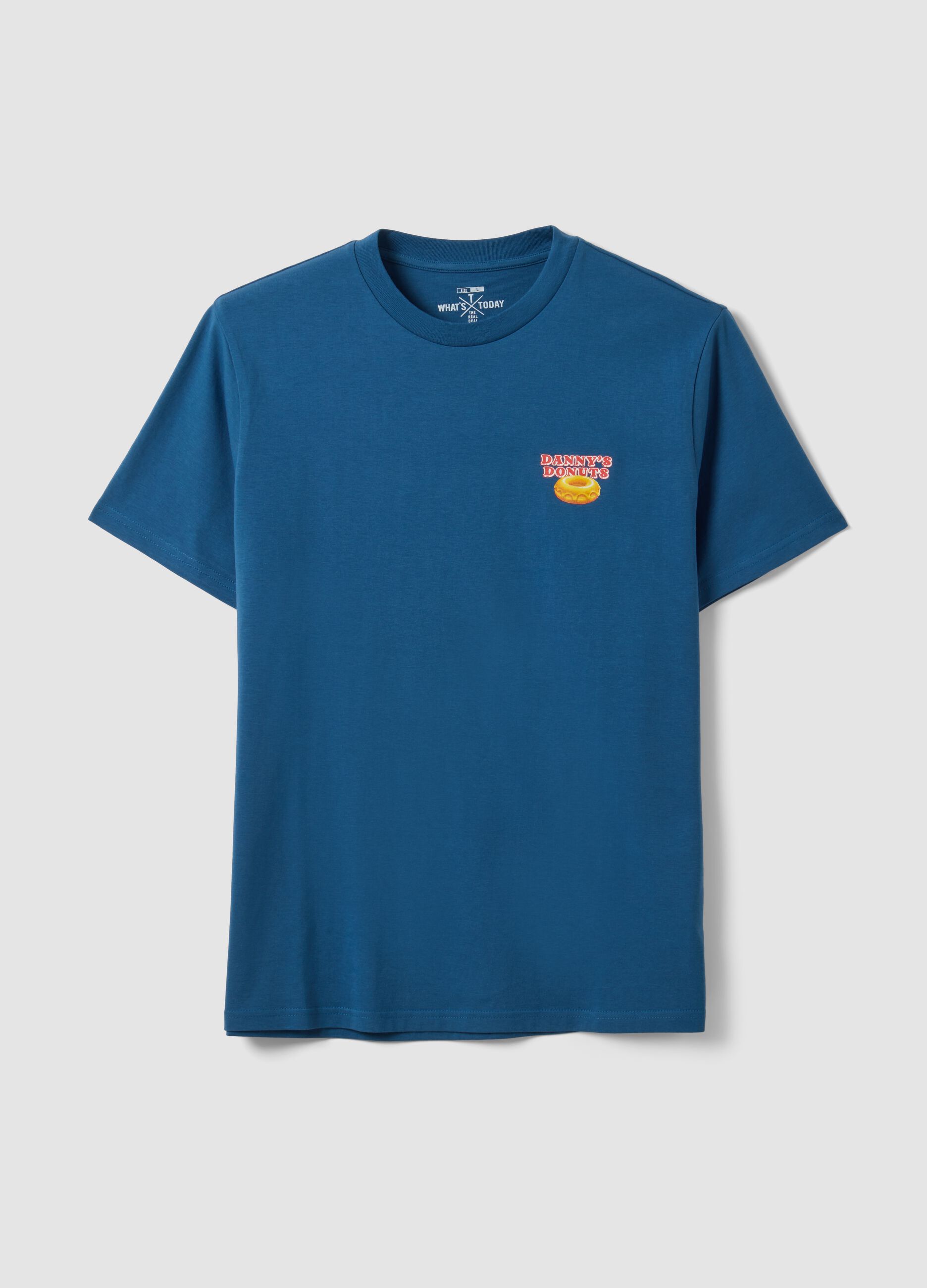 Blue pure cotton jersey T-shirt with print, regular fit