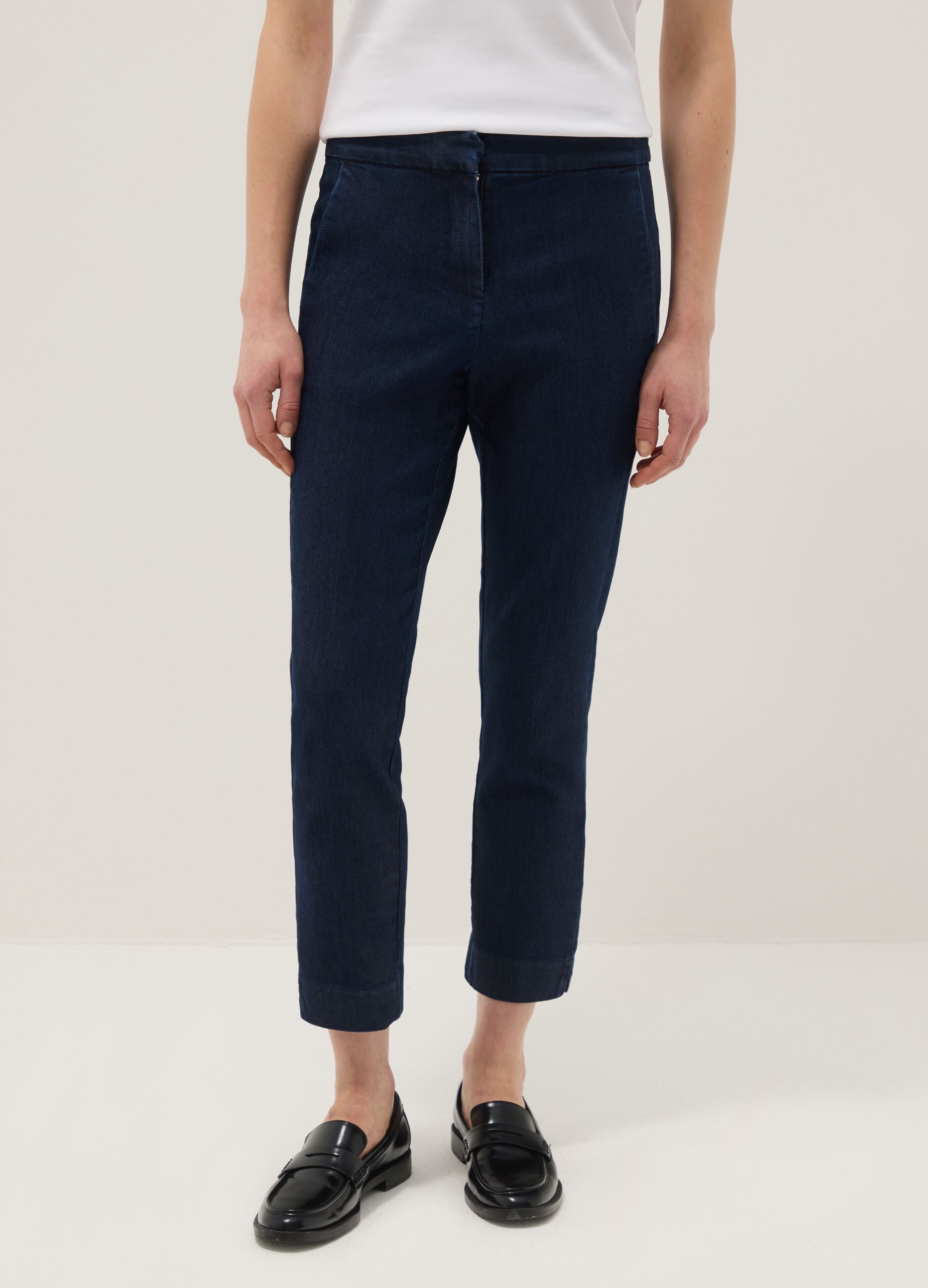Blue slim fit stretch denim cotton blend trousers