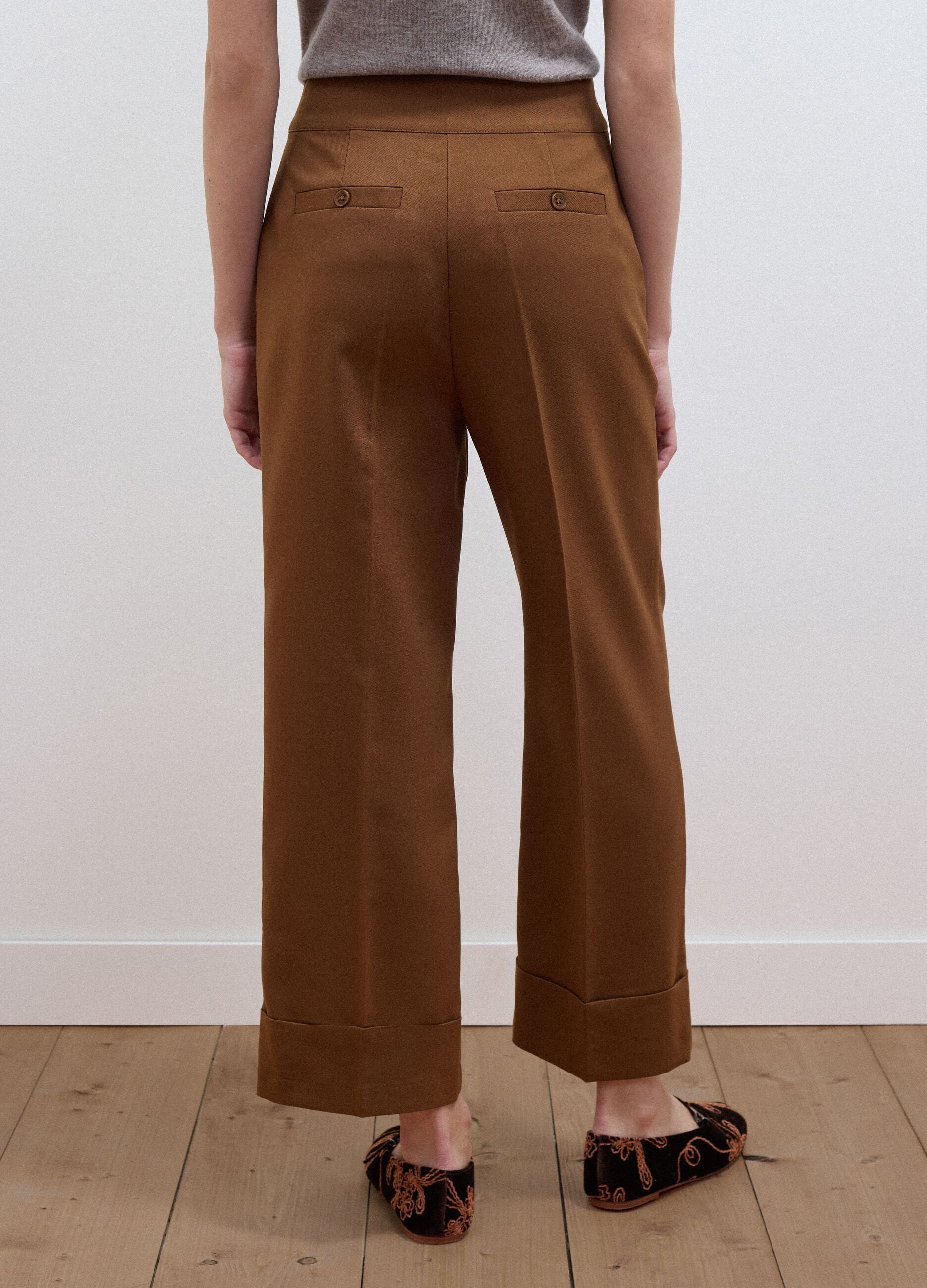 Brown stretch viscose formal trousers, straight fit