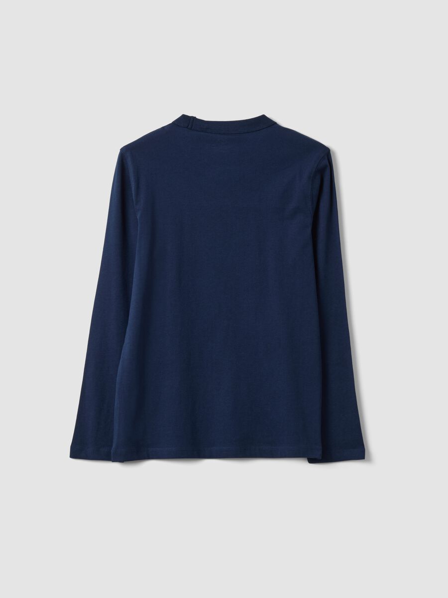 T-shirt blu in puro cotone organico con stampa college_2