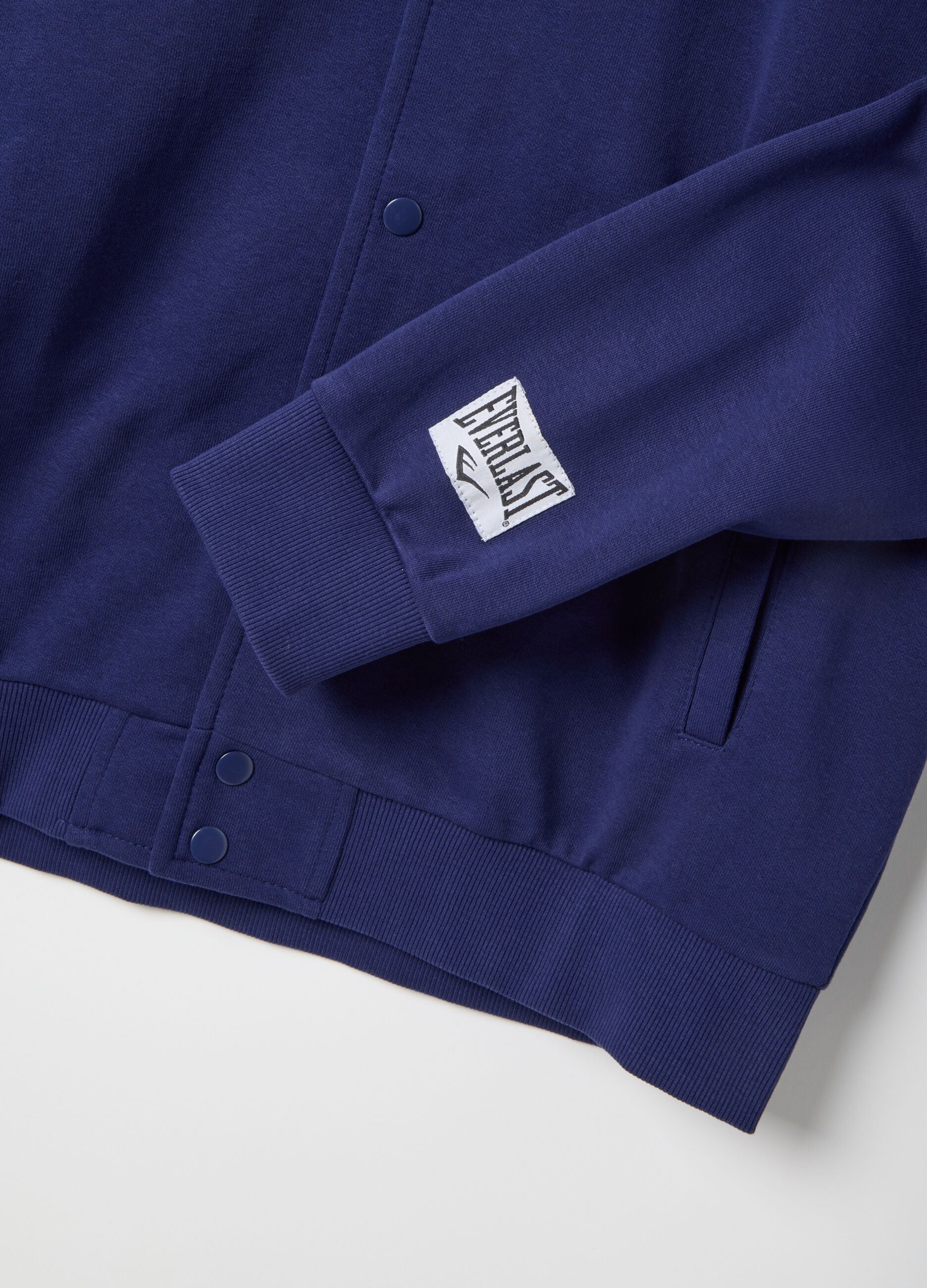 Blue cotton blend jacket regular fit with buttons and Everlast logo
