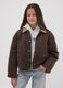 Brown cotton-blend jacket with contrast collar for girls_0
