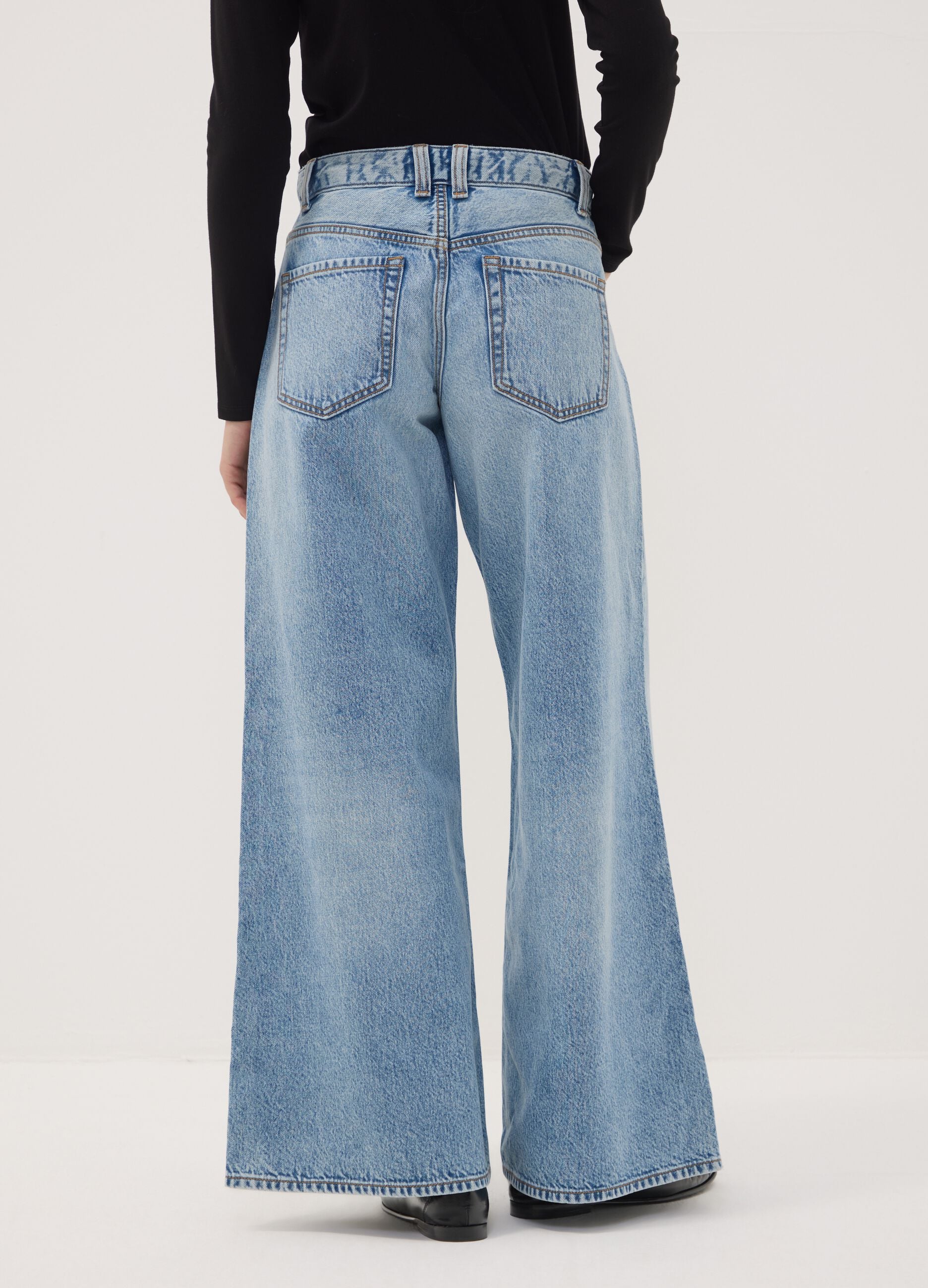 Light blue pure cotton super wide-leg jeans