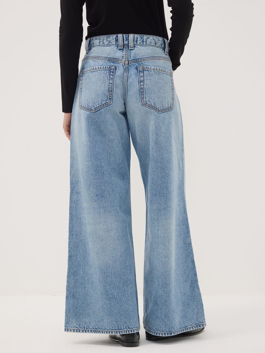 Light blue pure cotton super wide-leg jeans_3