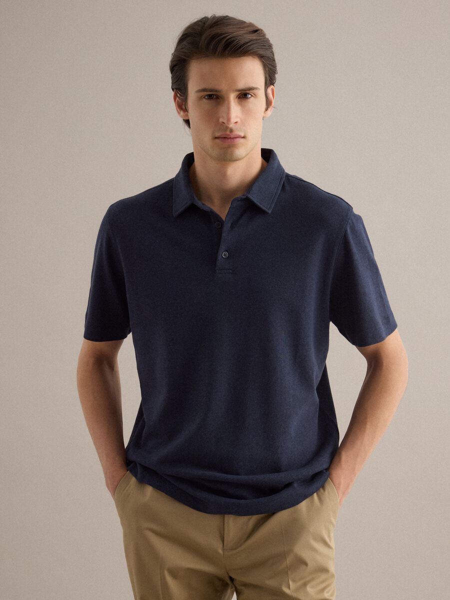 Blue linen and cotton blend polo regular fit_1