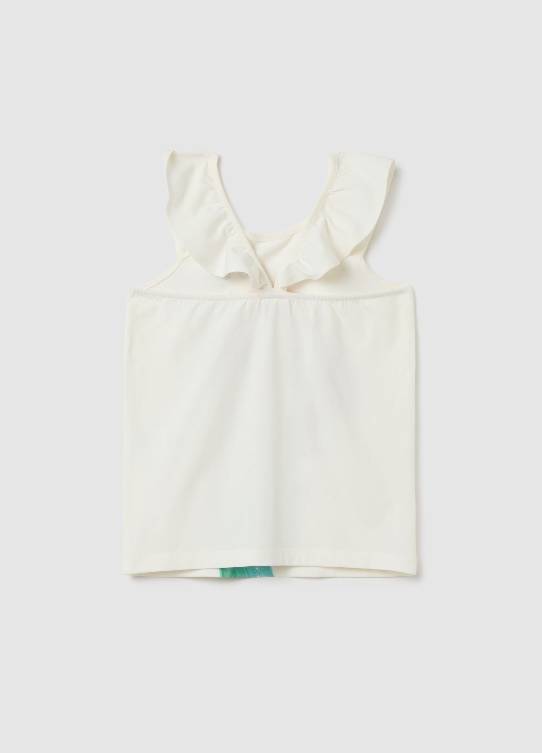 Girls' white cotton stretch top with Disney print