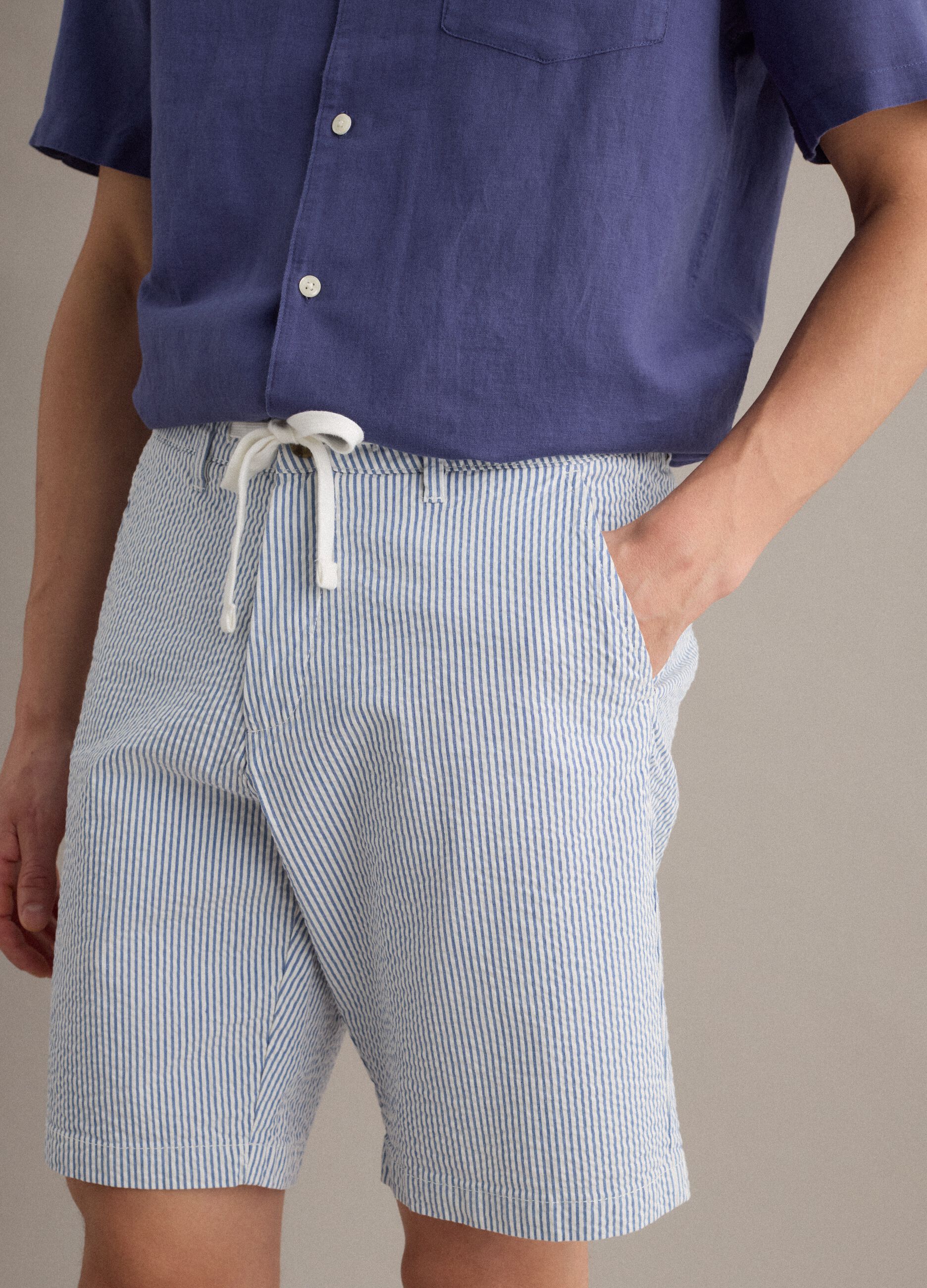 Multicolour striped regular-fit stretch cotton shorts