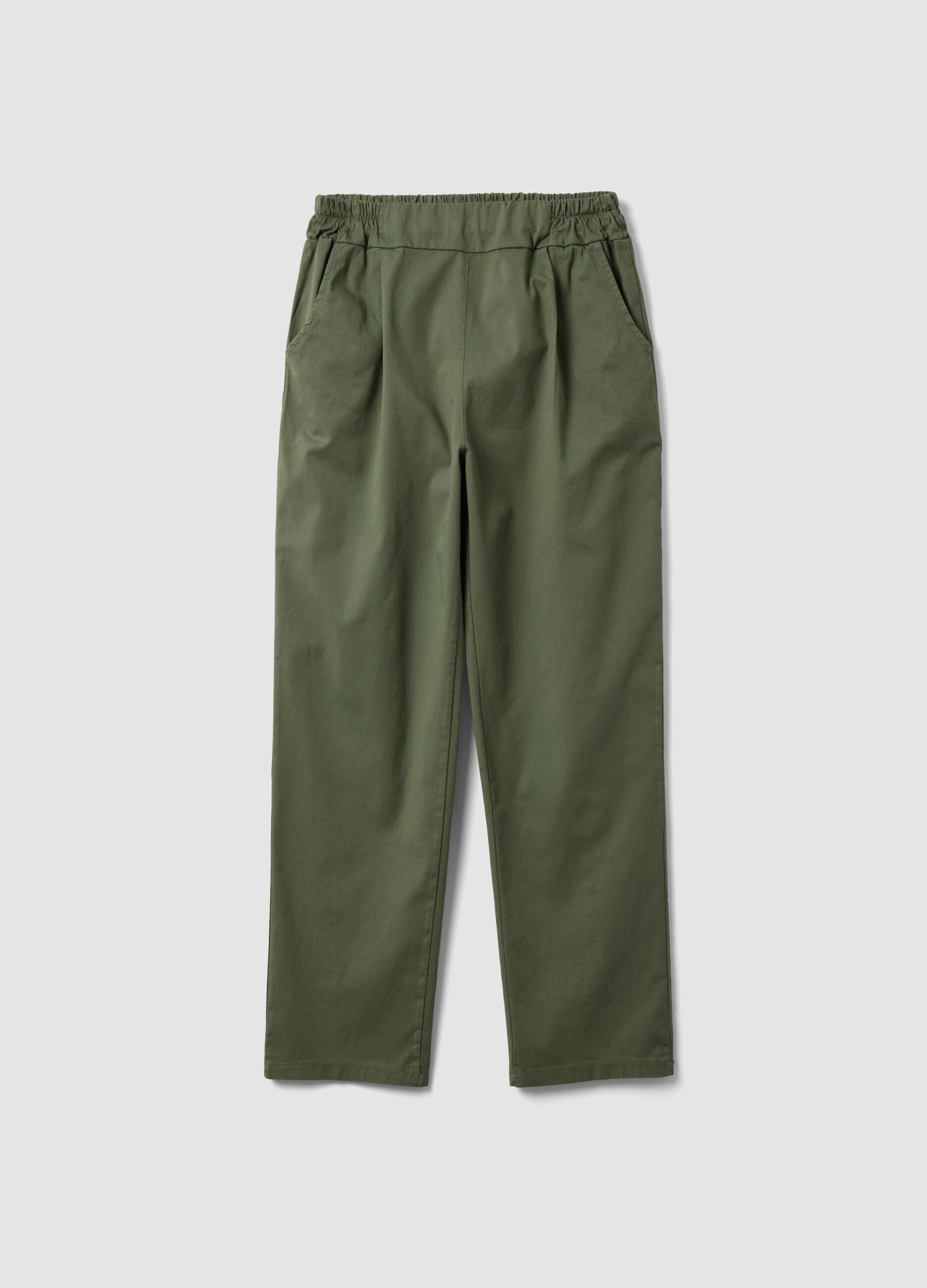 Green stretch cotton trousers