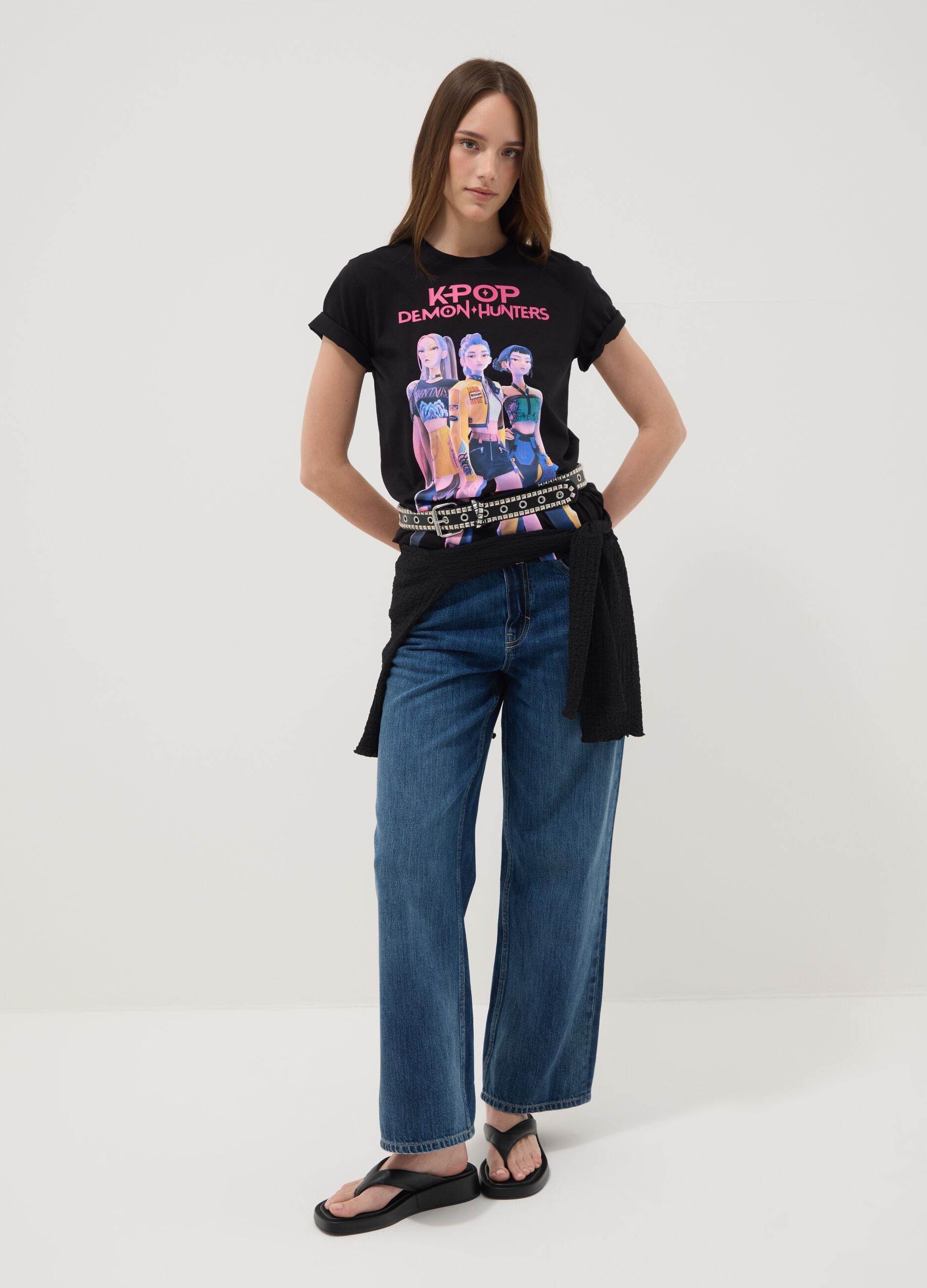 Black pure cotton regular fit t-shirt with print