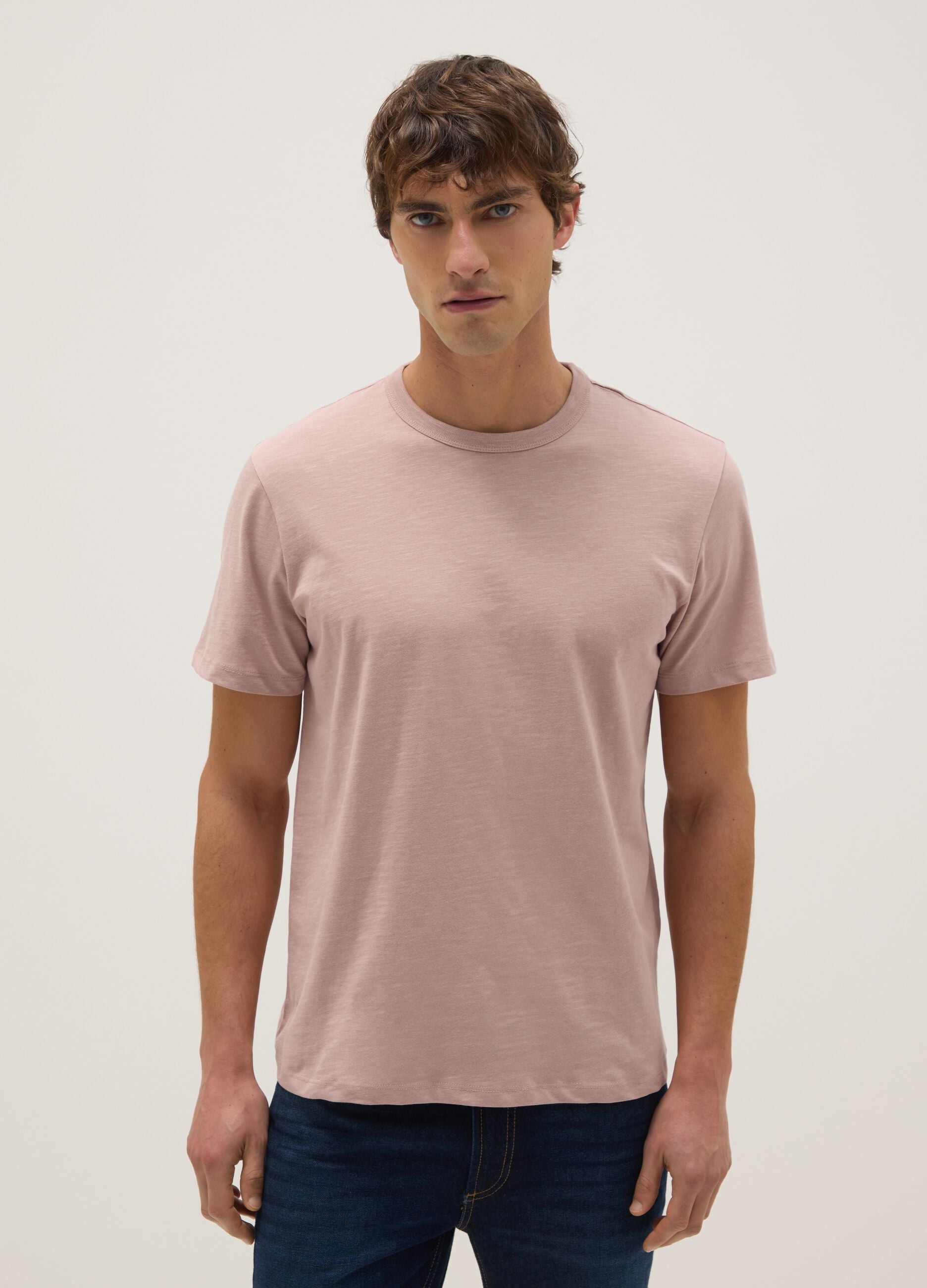 Regular fit pink short-sleeved pure cotton T-shirt