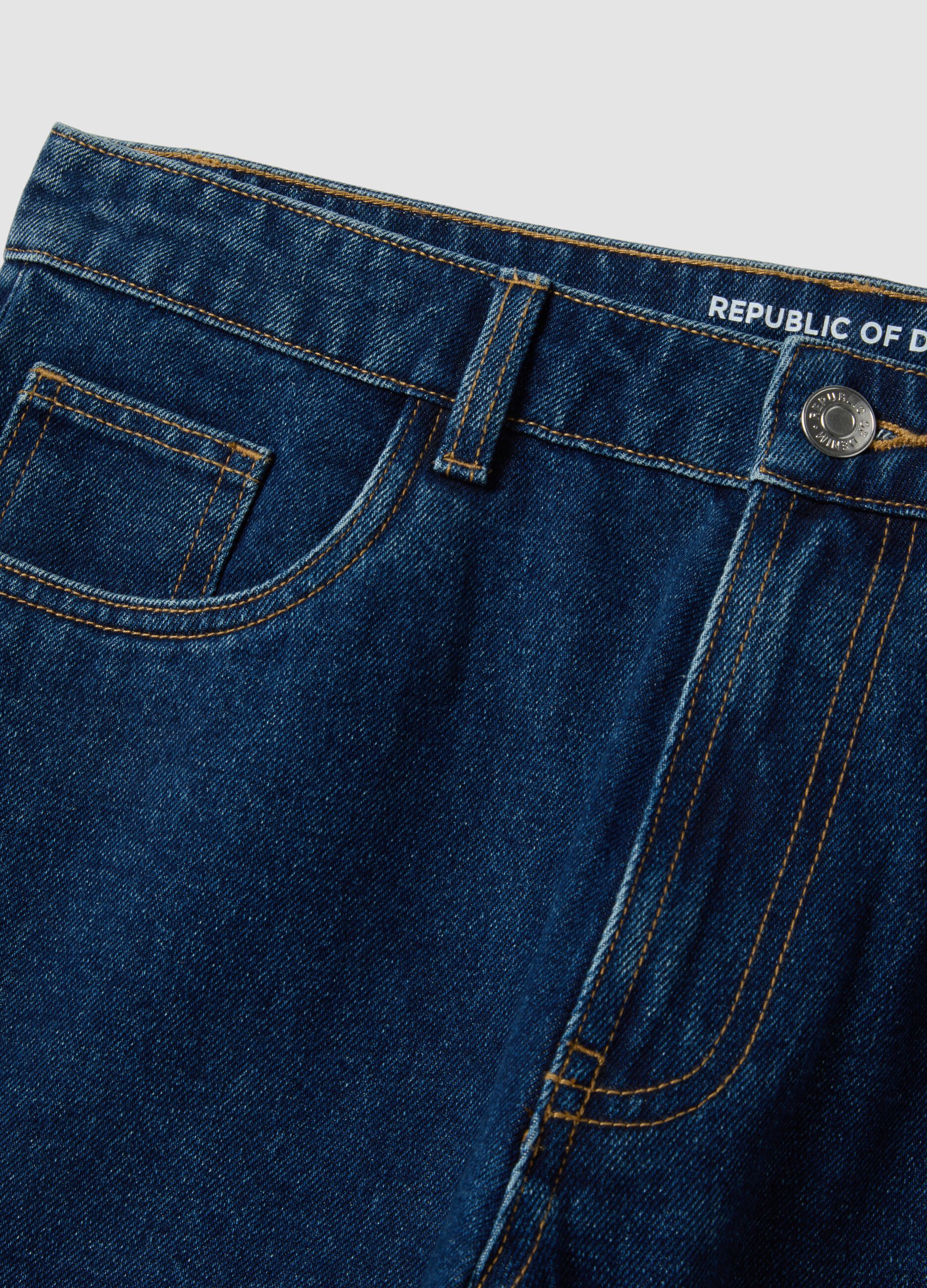 Blue cotton blend trousers with regular fit