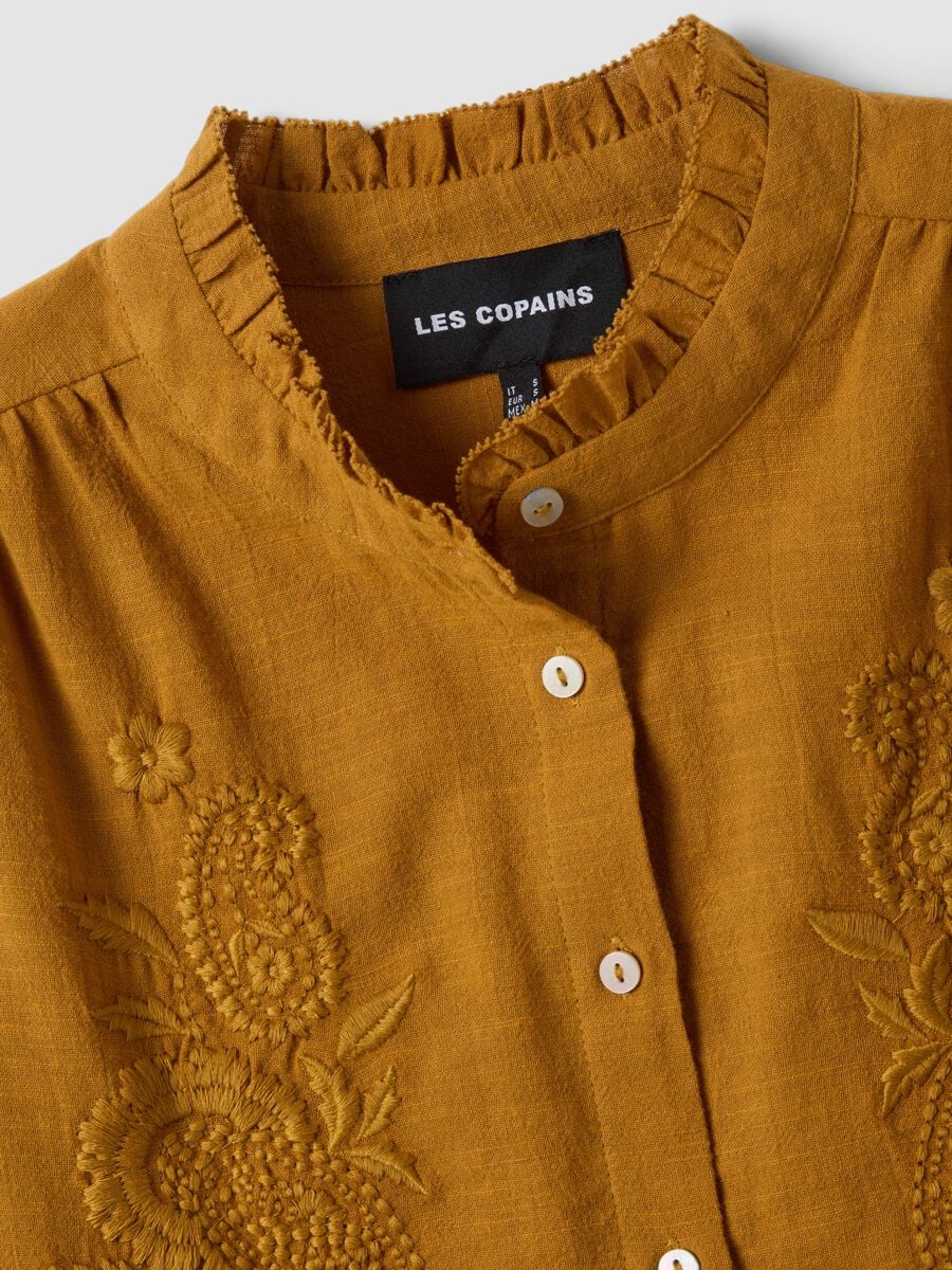 Orange pure cotton shirt with embroidery_1