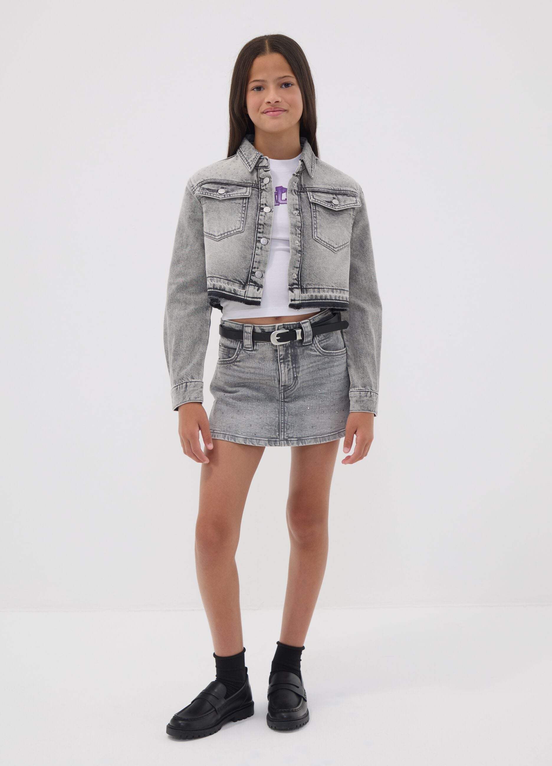 Girls&rsquo; grey stretch-cotton skort, regular fit