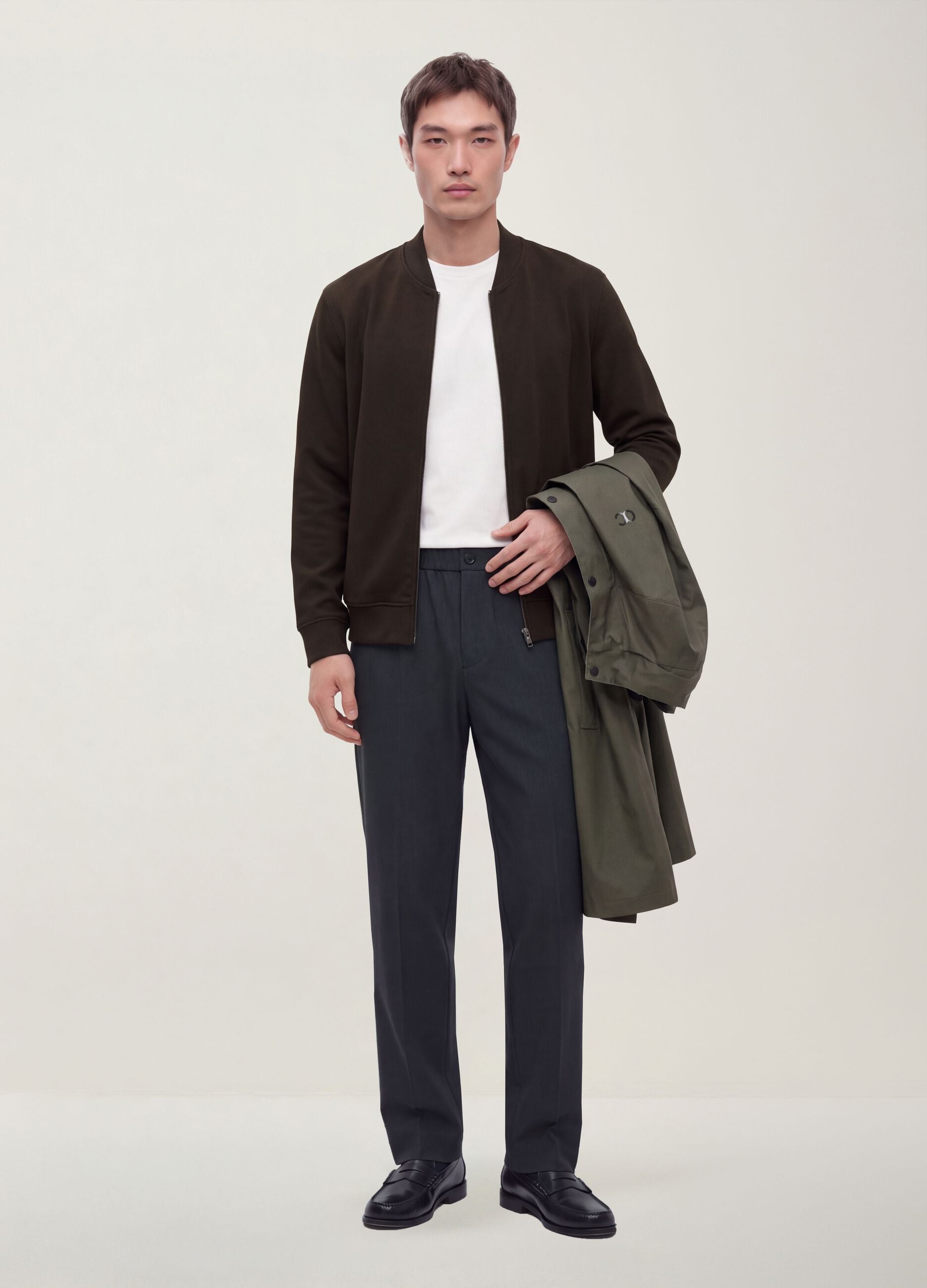 Grey slim-fit stretch viscose twill chino trousers