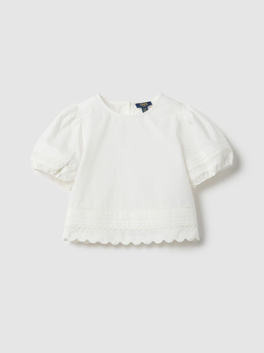 Girls' white pure cotton blouse regular fit with decorations_0