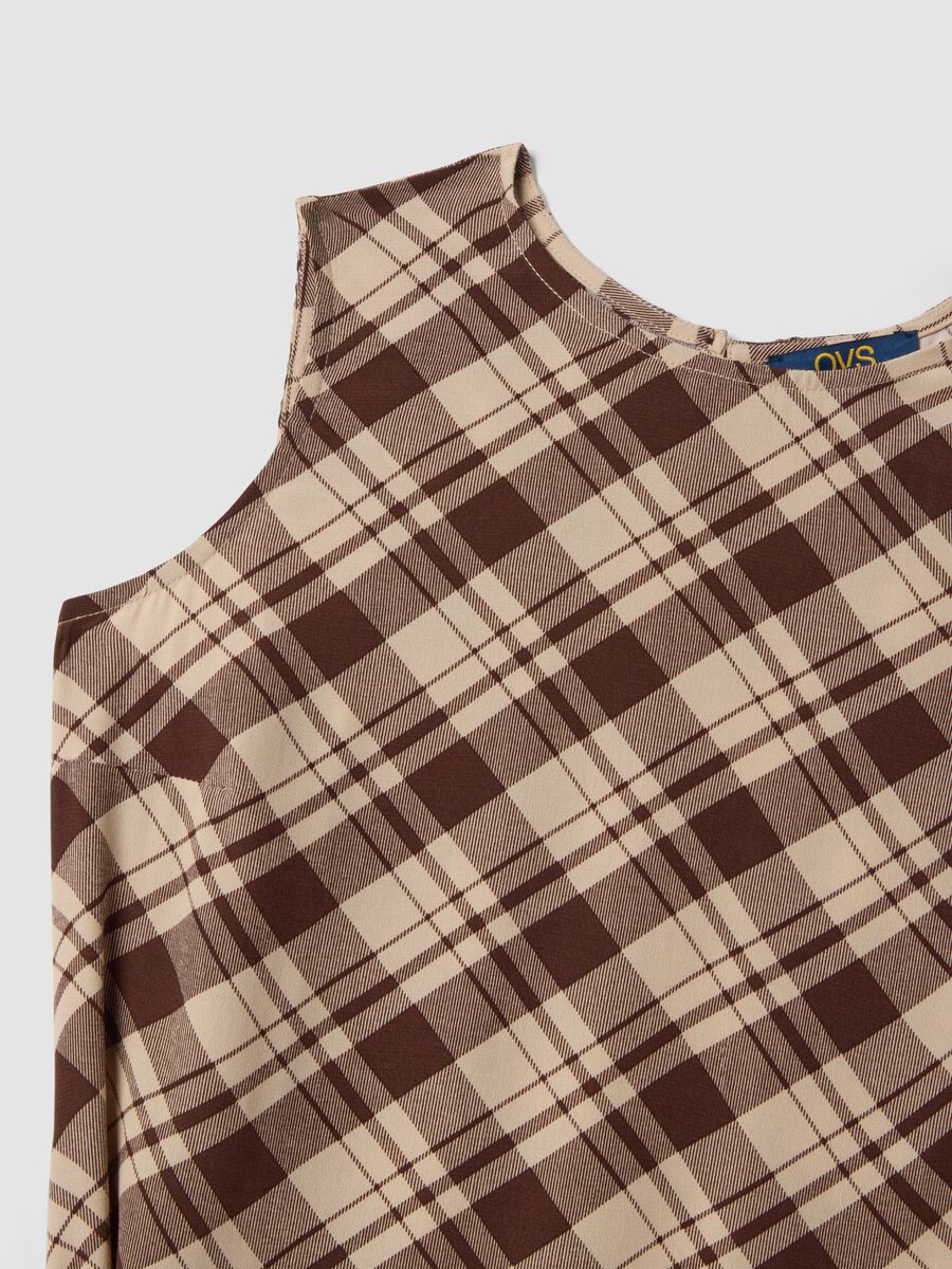 Brown checked pure viscose midi dress, regular fit_5