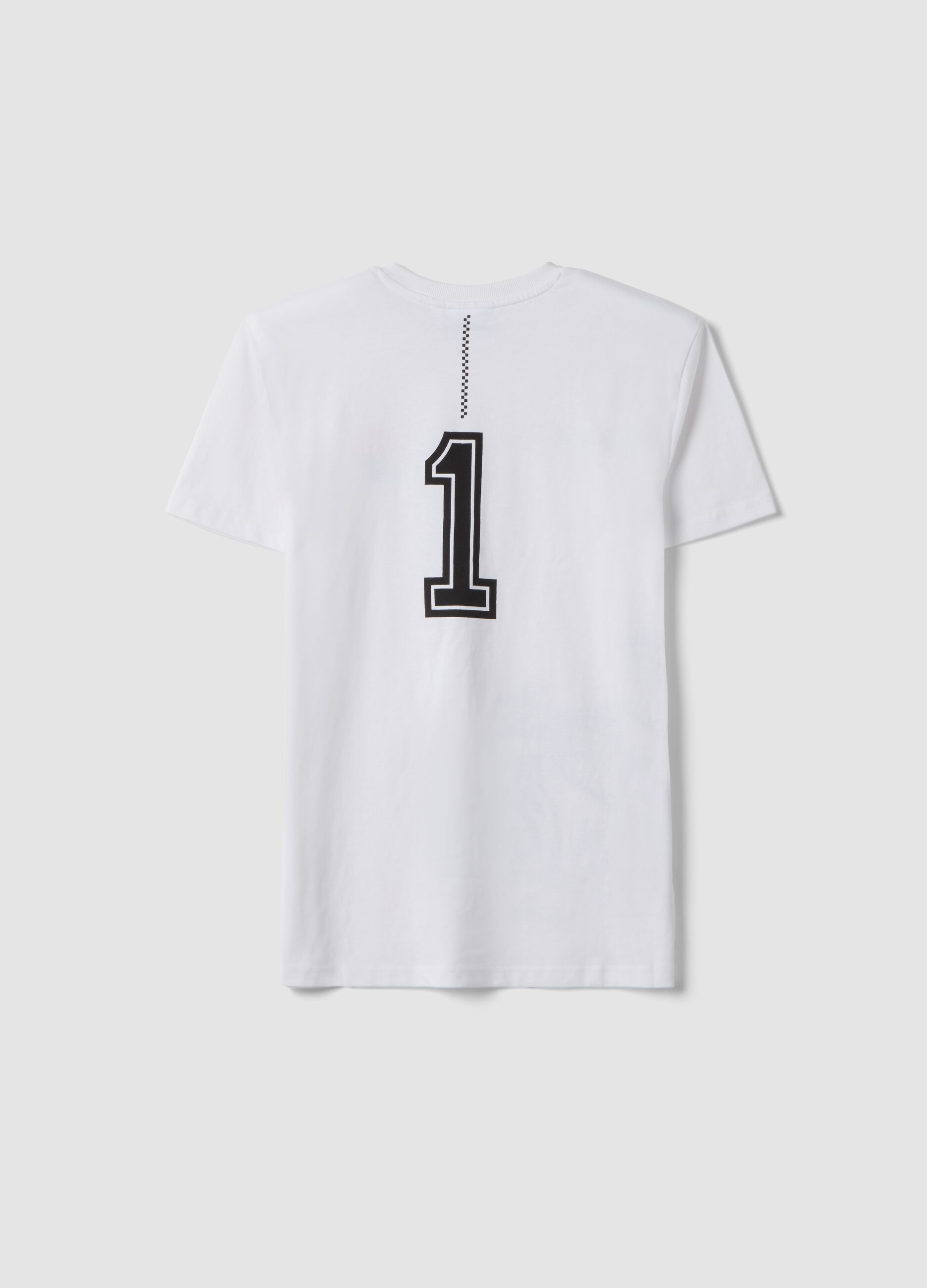 White short-sleeve cotton-blend boys&rsquo; T-shirt, relaxed fit