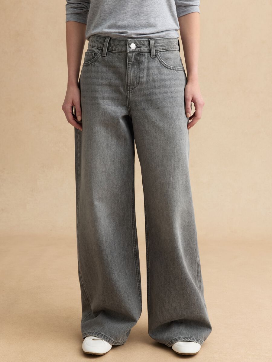 Jeans grigi in puro cotone wide leg_1
