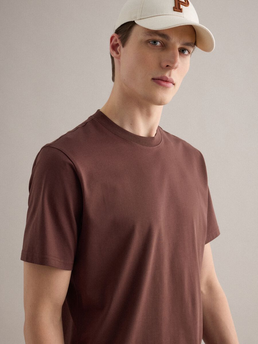 Brown pure cotton crew neck t-shirt relaxed fit_1