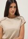 Beige pure cotton T-shirt with openwork inserts_0