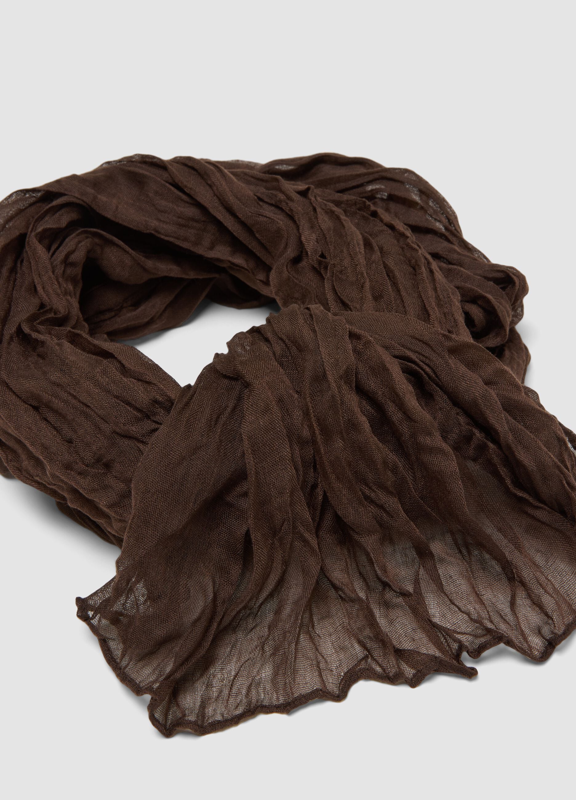 Semi-sheer crinkle-effect brown scarf
