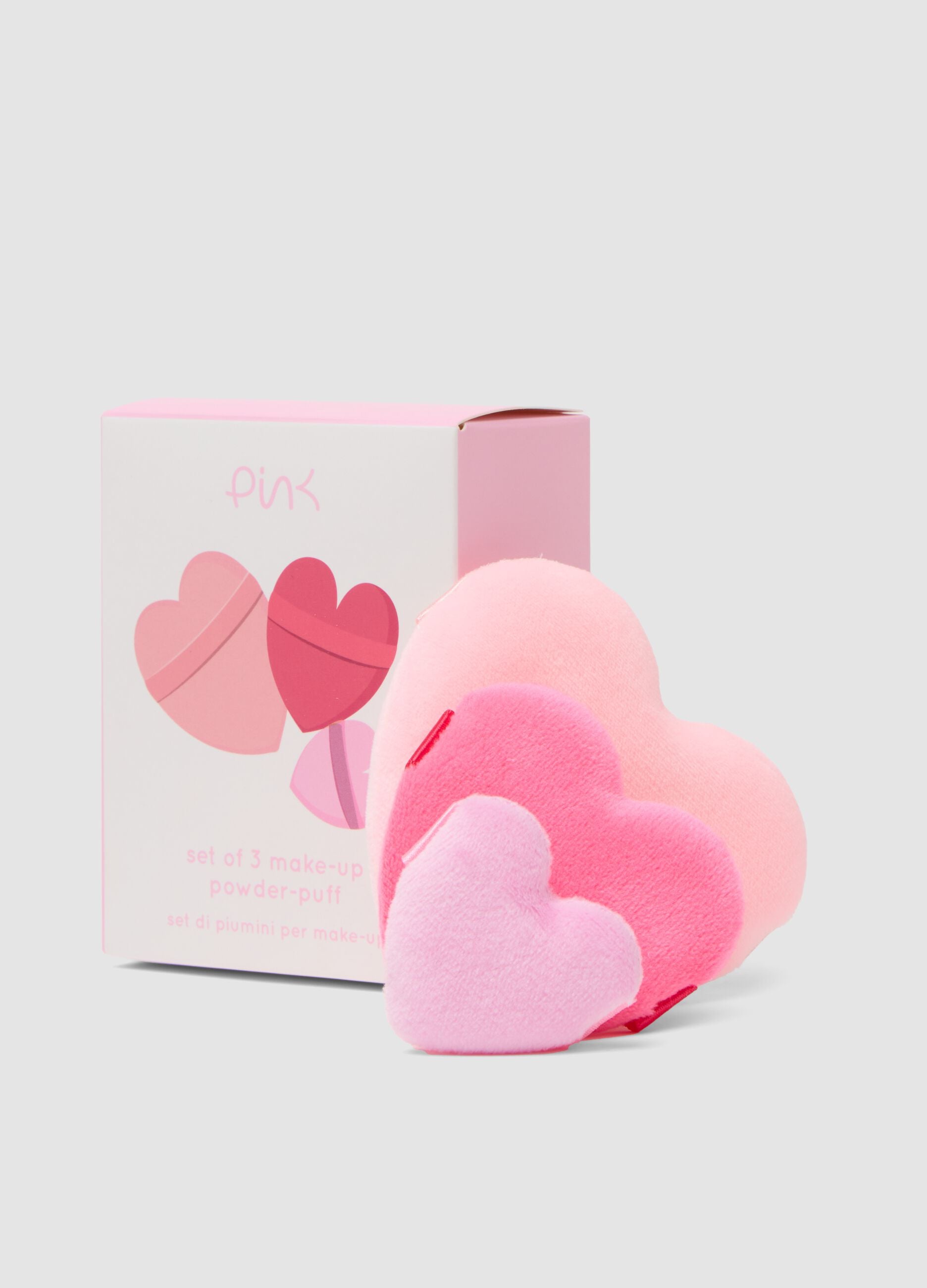 Pink set of 3 heart-shaped powder puffs