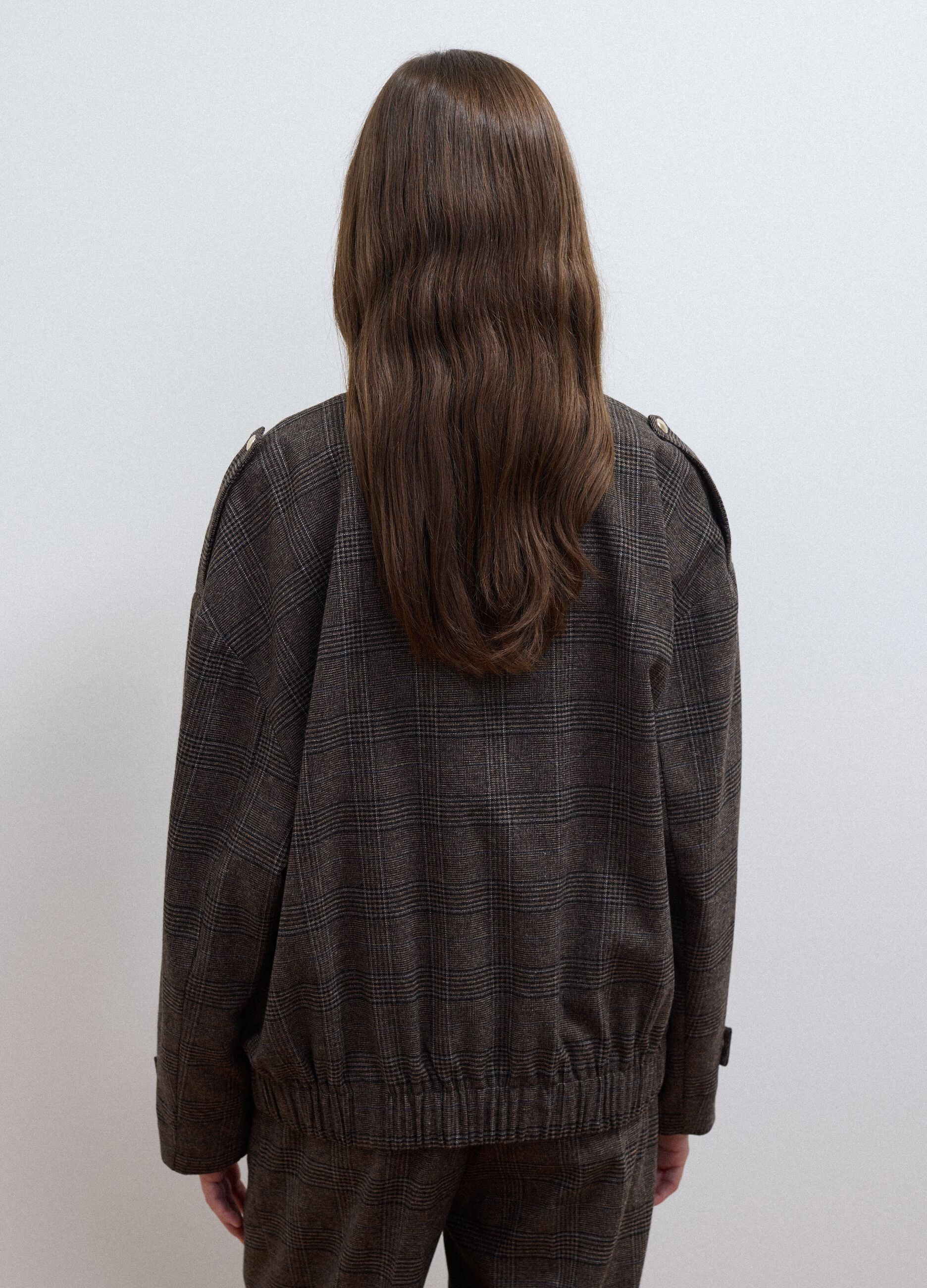 Brown checked stretch viscose shacket with oversized fit