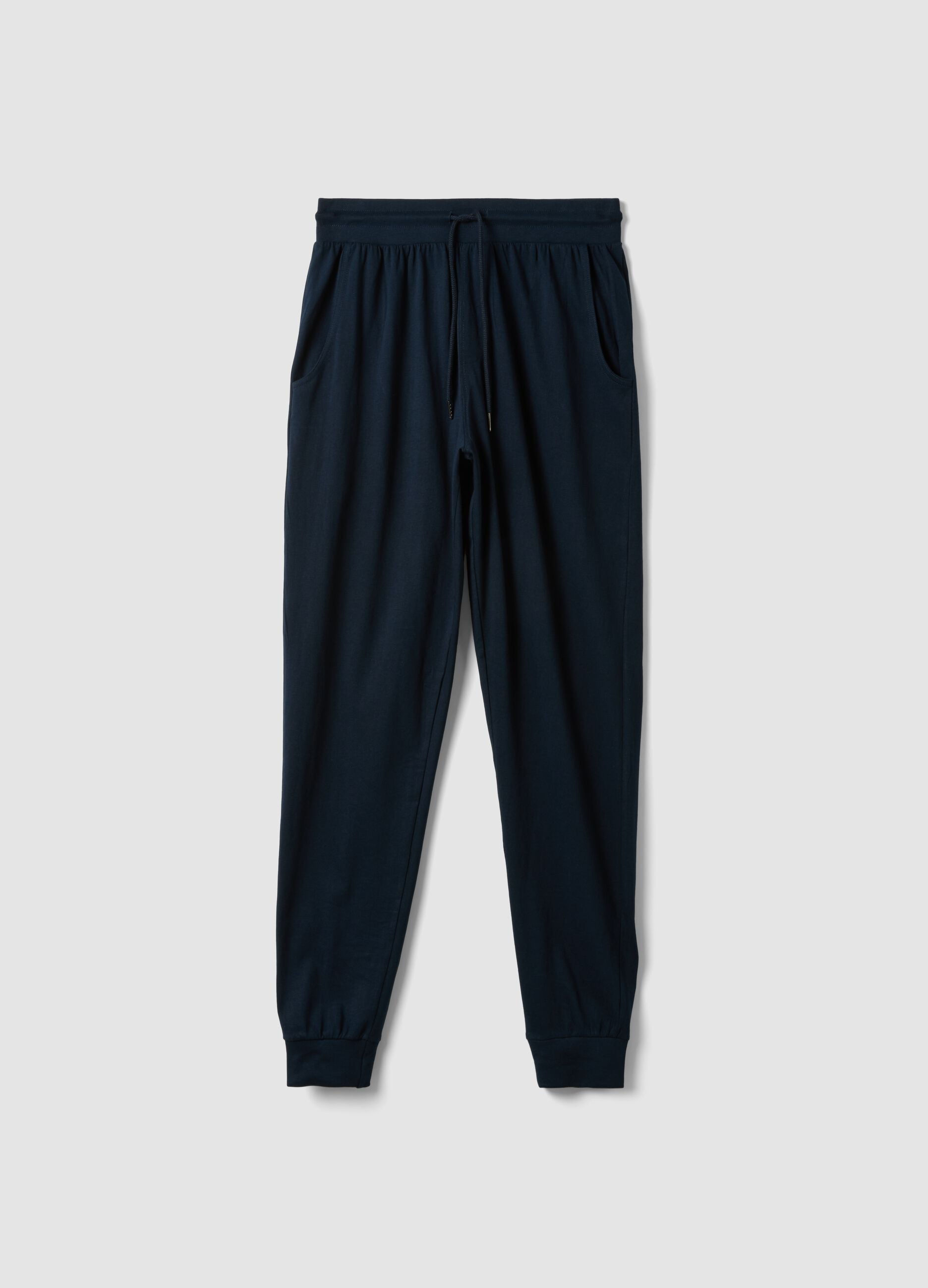 Blue organic cotton pyjama bottoms with drawstring