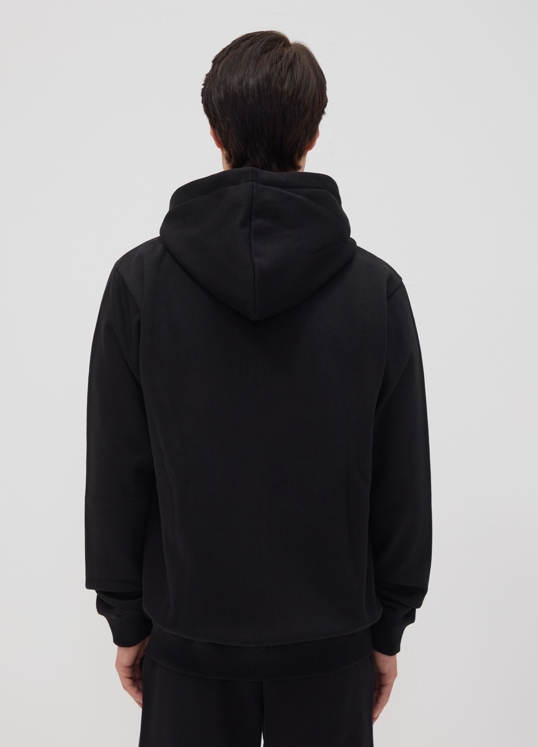 Black cotton-blend zip-up hoodie