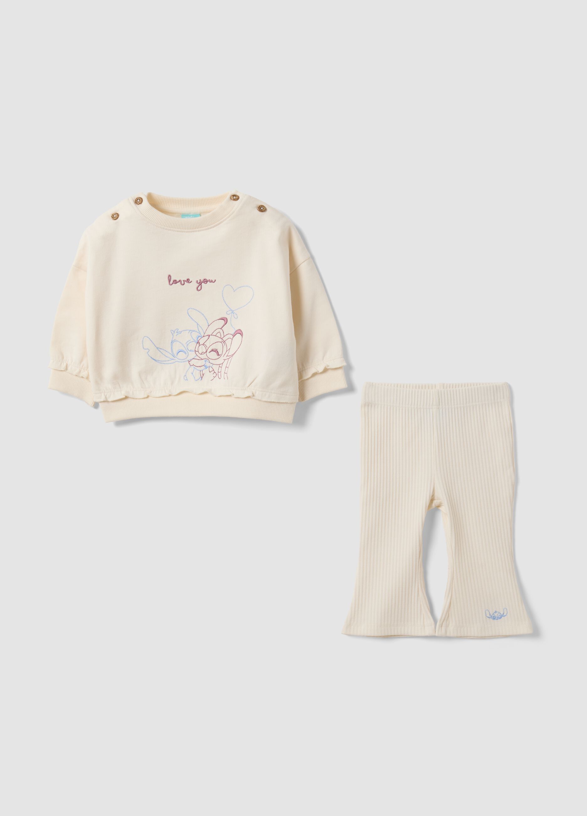 Beige organic cotton Lilo & Stitch set for baby girl