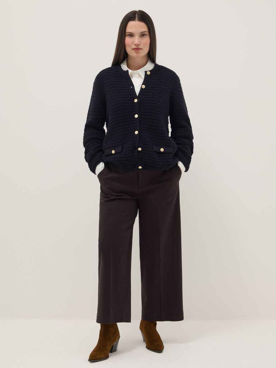 Black pure cotton regular fit cardigan with gold buttons_1
