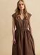 Brown pure cotton regular-fit dress with embroidery and V-neck_2