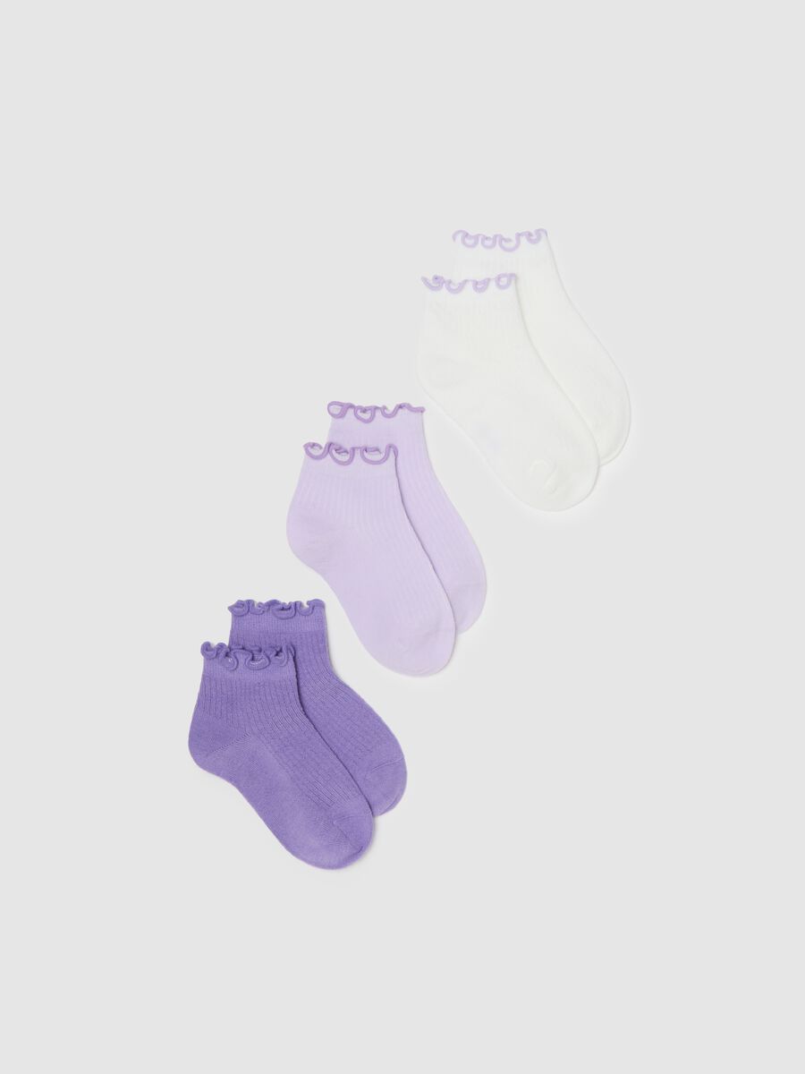 Multicolour short cotton blend socks for girls, regular fit pack of three_0