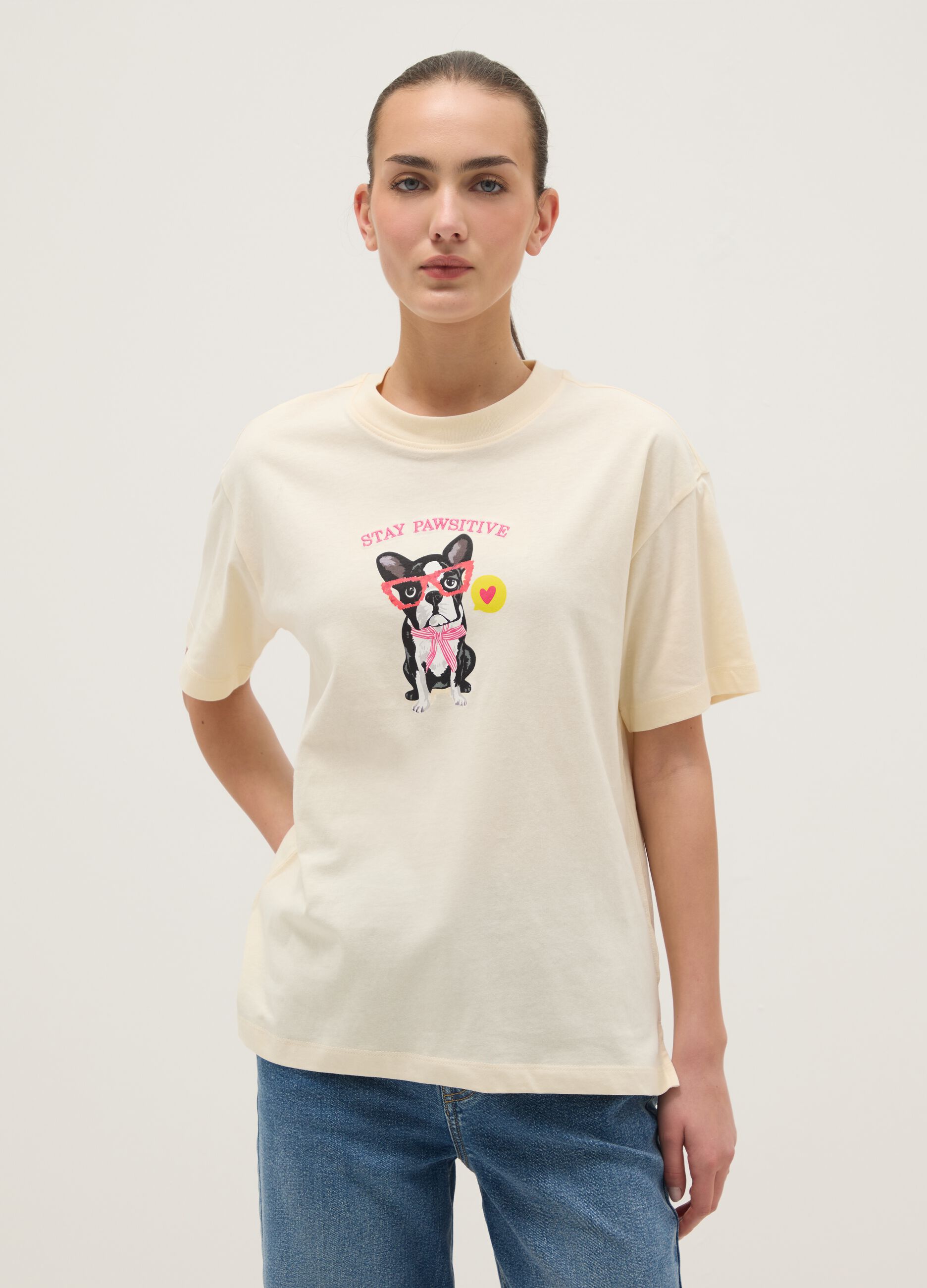 Beige Regular Fit Pure Cotton T-shirt with Print