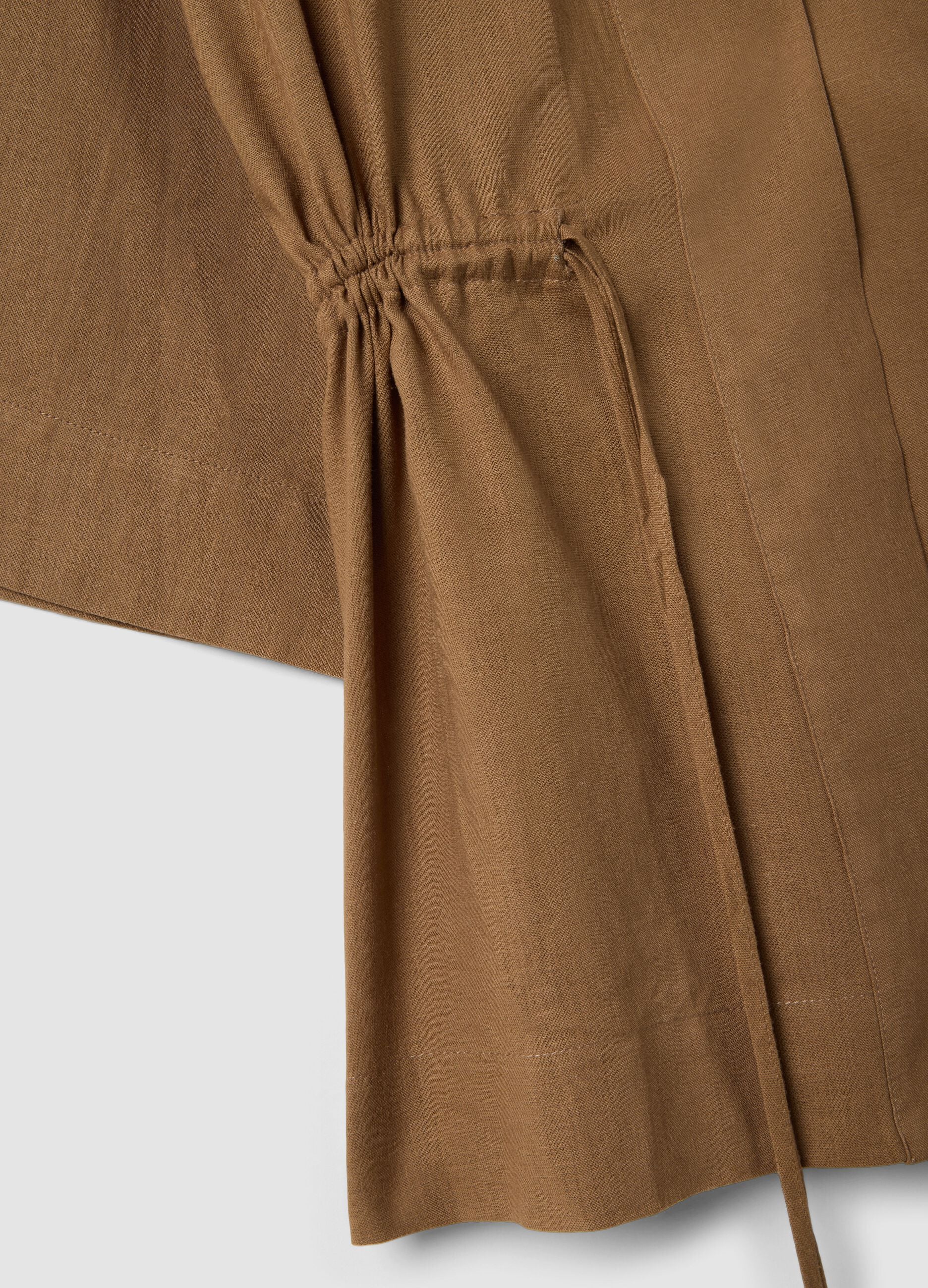 Brown linen blend regular fit blazer with ties