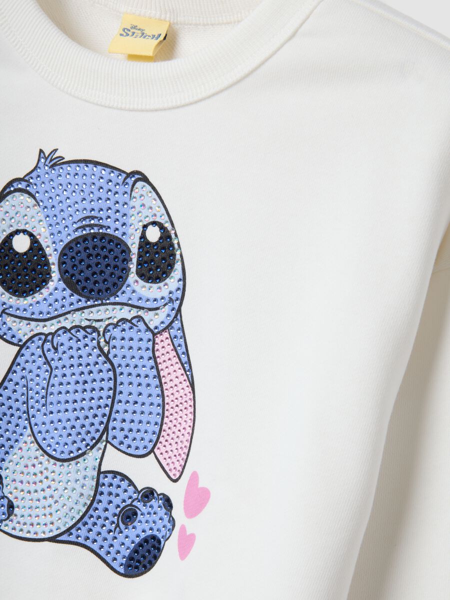 White and pink cotton-blend jogger set with Lilo & Stitch print for girls_3
