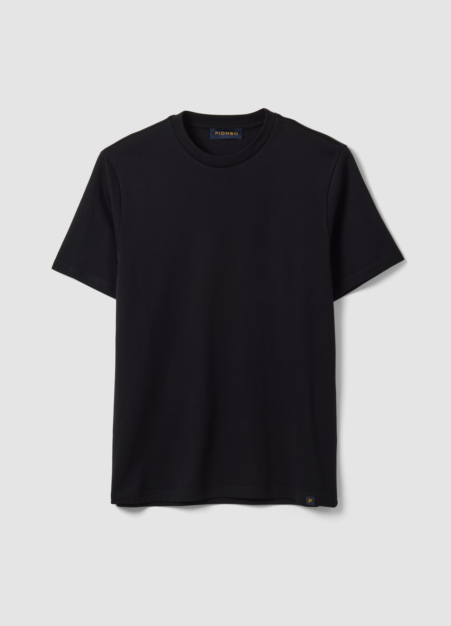 Black crew-neck pure cotton T-shirt, regular fit