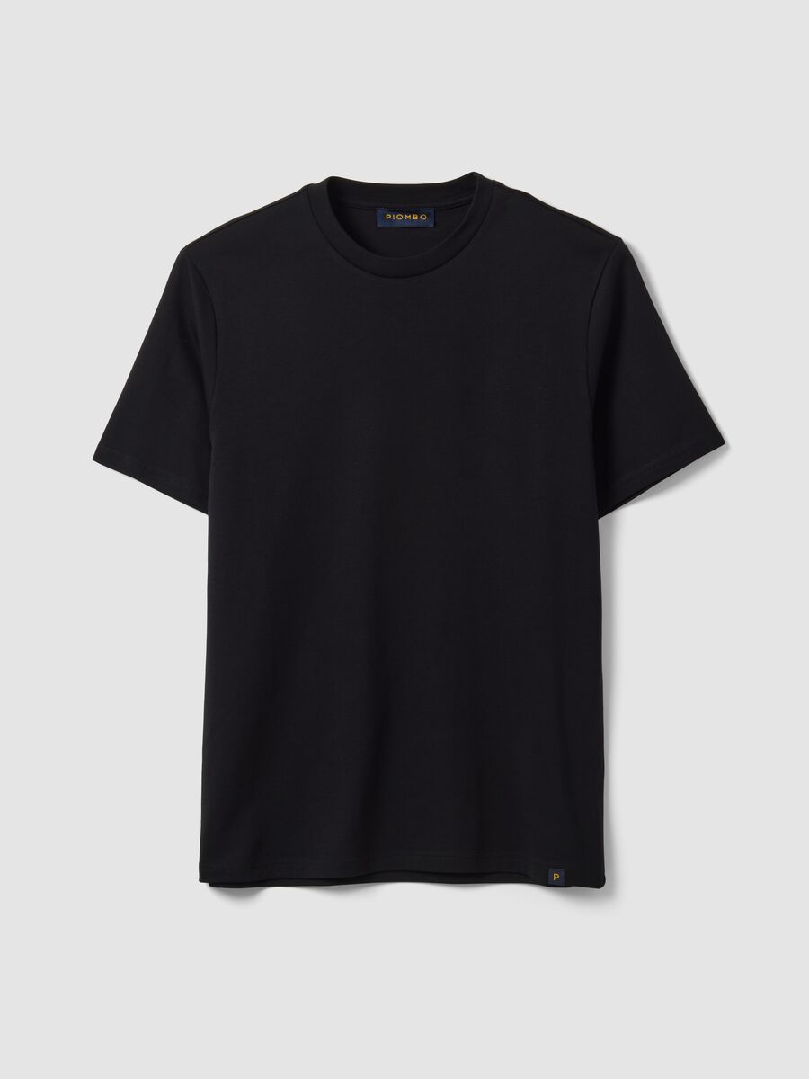 Black crew-neck pure cotton T-shirt, regular fit_0